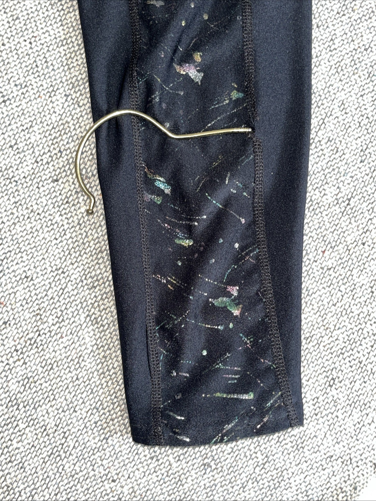 Vintage Black Satin Glitter Shiny Spandex Tight Disco Pants Dance High Waist M .