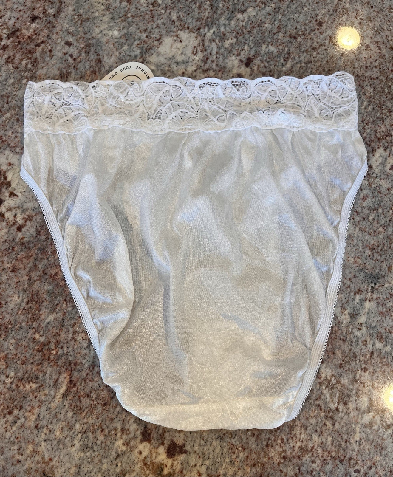 Vintage NWT Myonne White High Leg Lace Trim Nylon Panties Underwear Sz 6