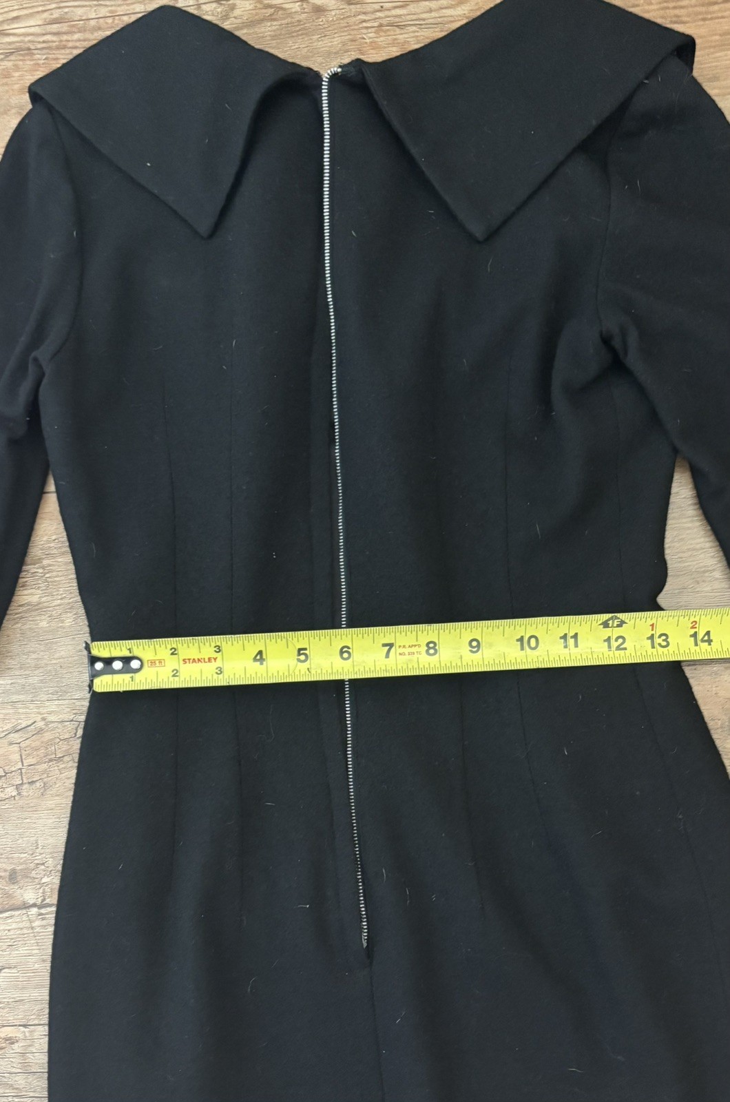 1960s Double Knit Dress Edith Flagg California Black Wool Retro Mod A Line Med