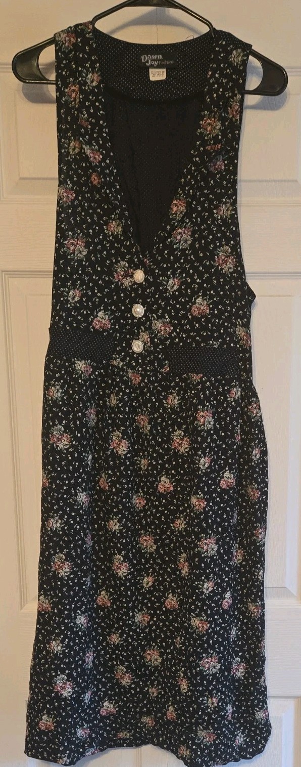 Vtg Dawn Joy Fashions Dress Boho Cottagore Floral Sleeveless Maxi Buttons collar