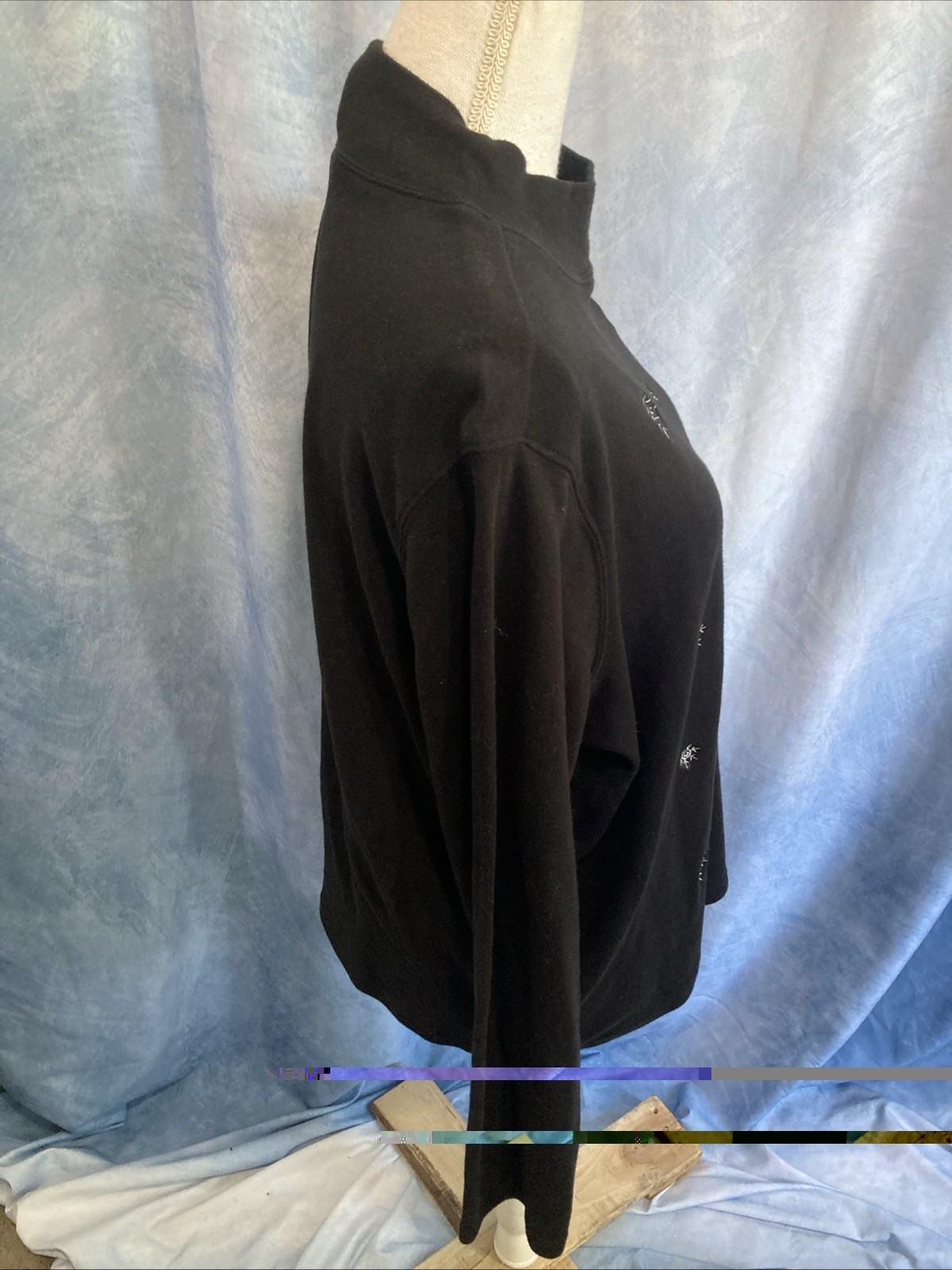 VTG Y2K Studio Works 2X Plus Mock Neck Top Snowflakes Embroidered Black Cotton