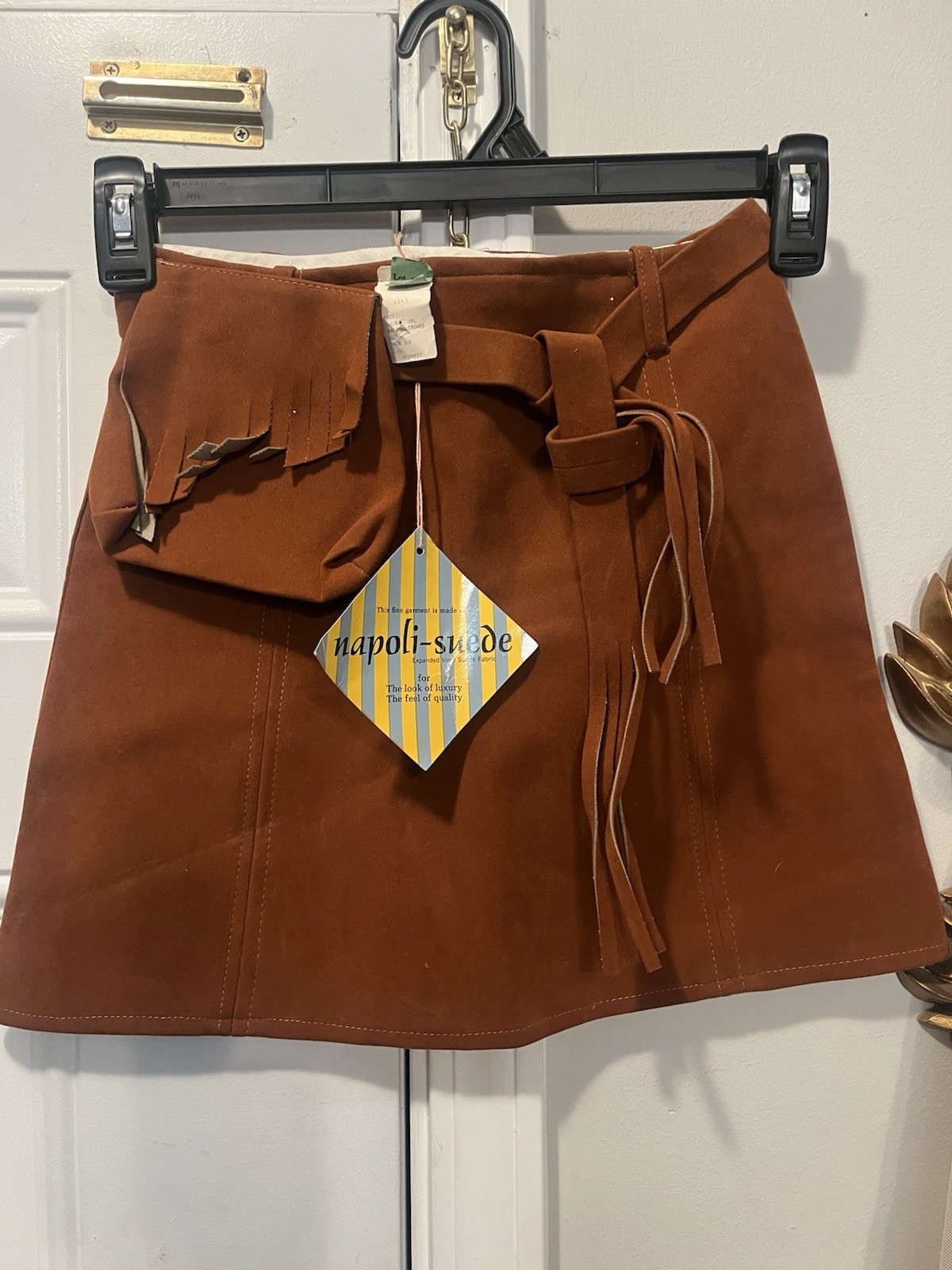 Vtg 60s 70s Napoli Suede Mini Skirt Deadstock Fringe Rave Festival Boho S/M 10
