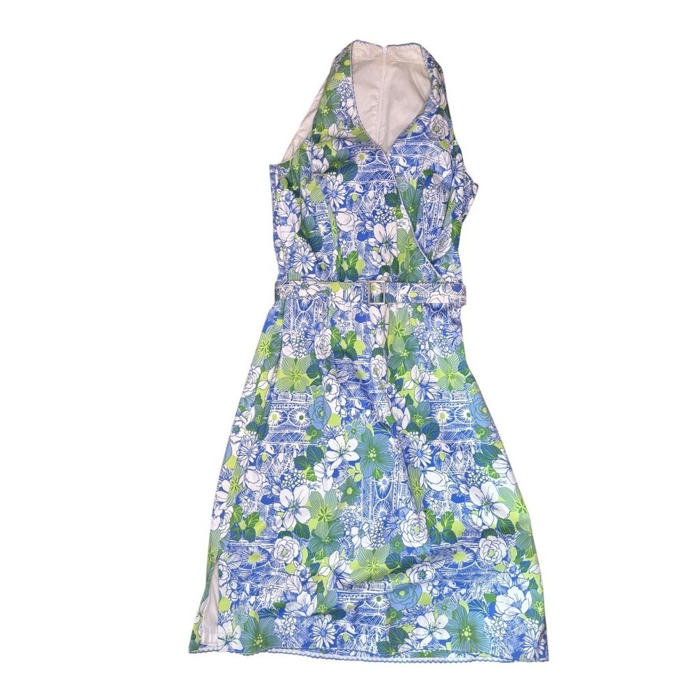 Talbots Floral Midi Dress Blue Green Size 8 Spring Wedding Guest