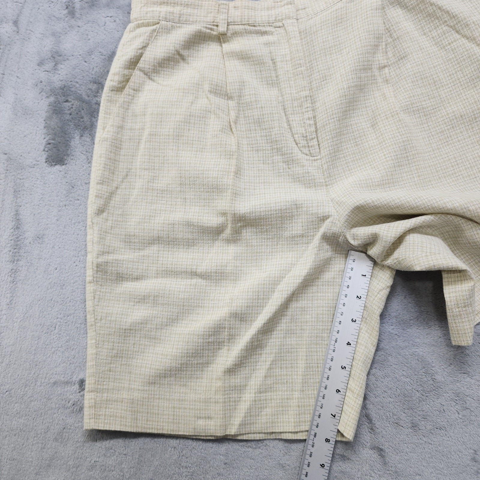 Vintage David Brooks Shorts Womens 10 PETITE Beige Plaid Linen Cotton High Rise