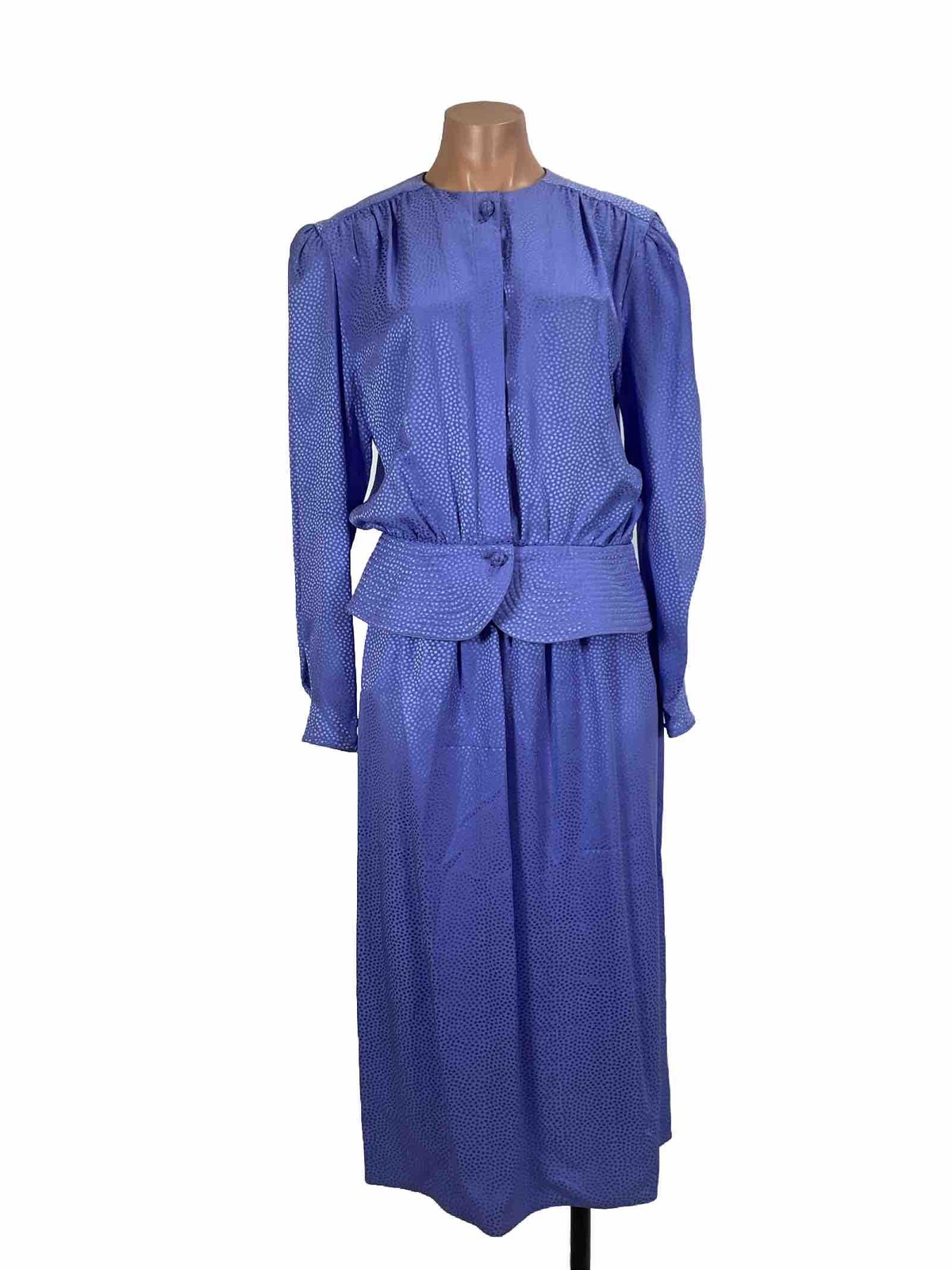 Vintage Maggy London SILK Skirt Suit Set Lavander Purple Polka Dot 10 Metallic