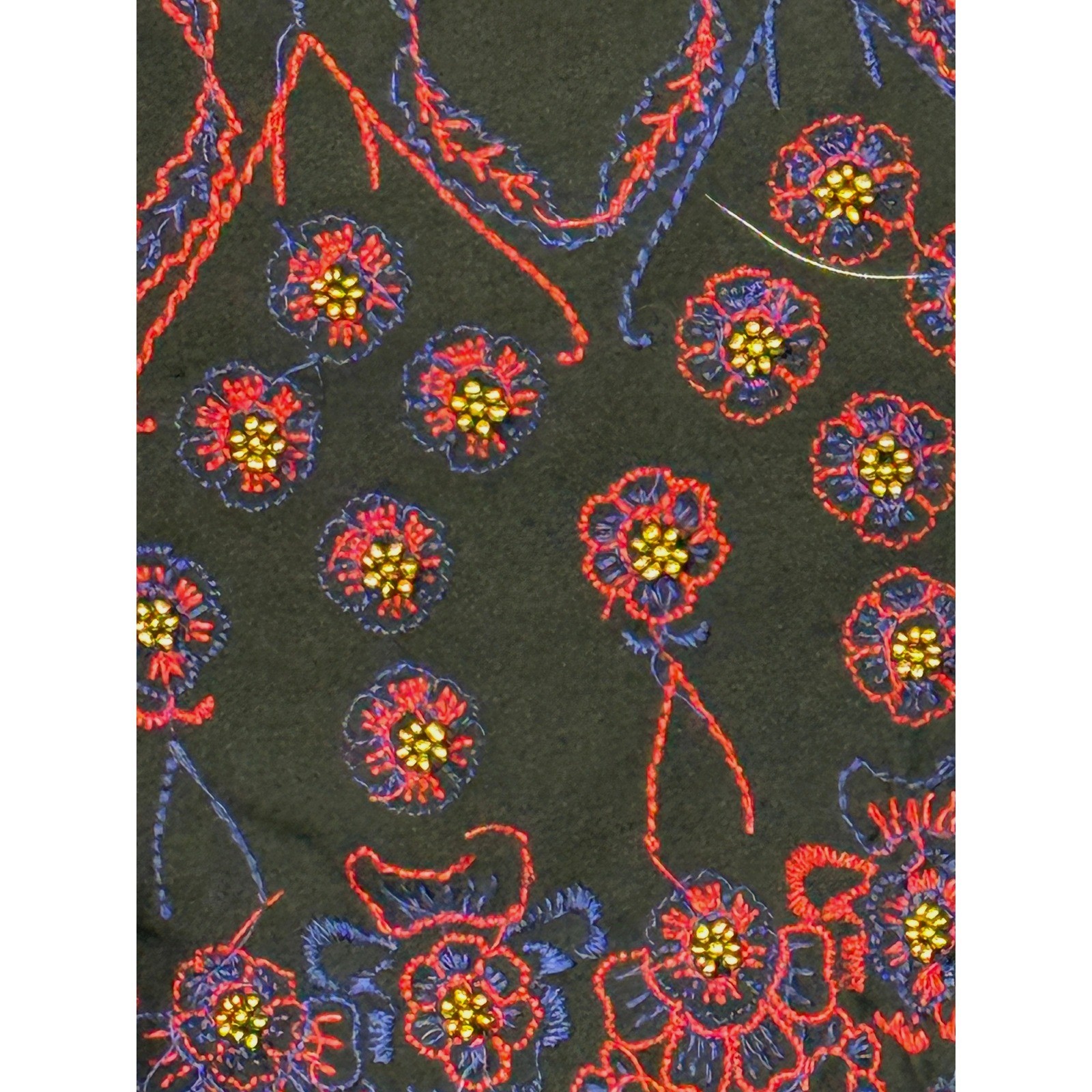 Forever 21 Womens L Black Embroidered Mini Skirt Boho Floral Beaded Y2K