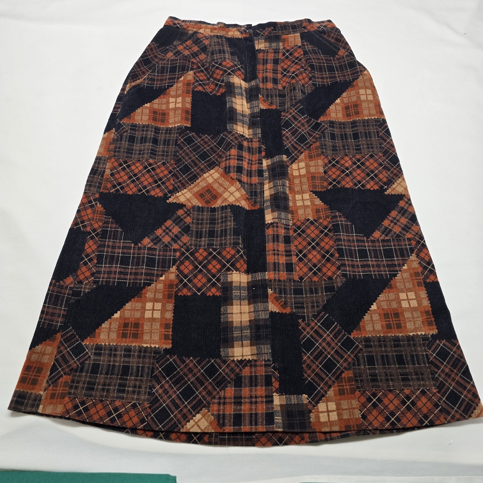 Vintage 60’s Courderoy Patchwork Vest & Midi Skirt Outfit Brown & Orange Boho