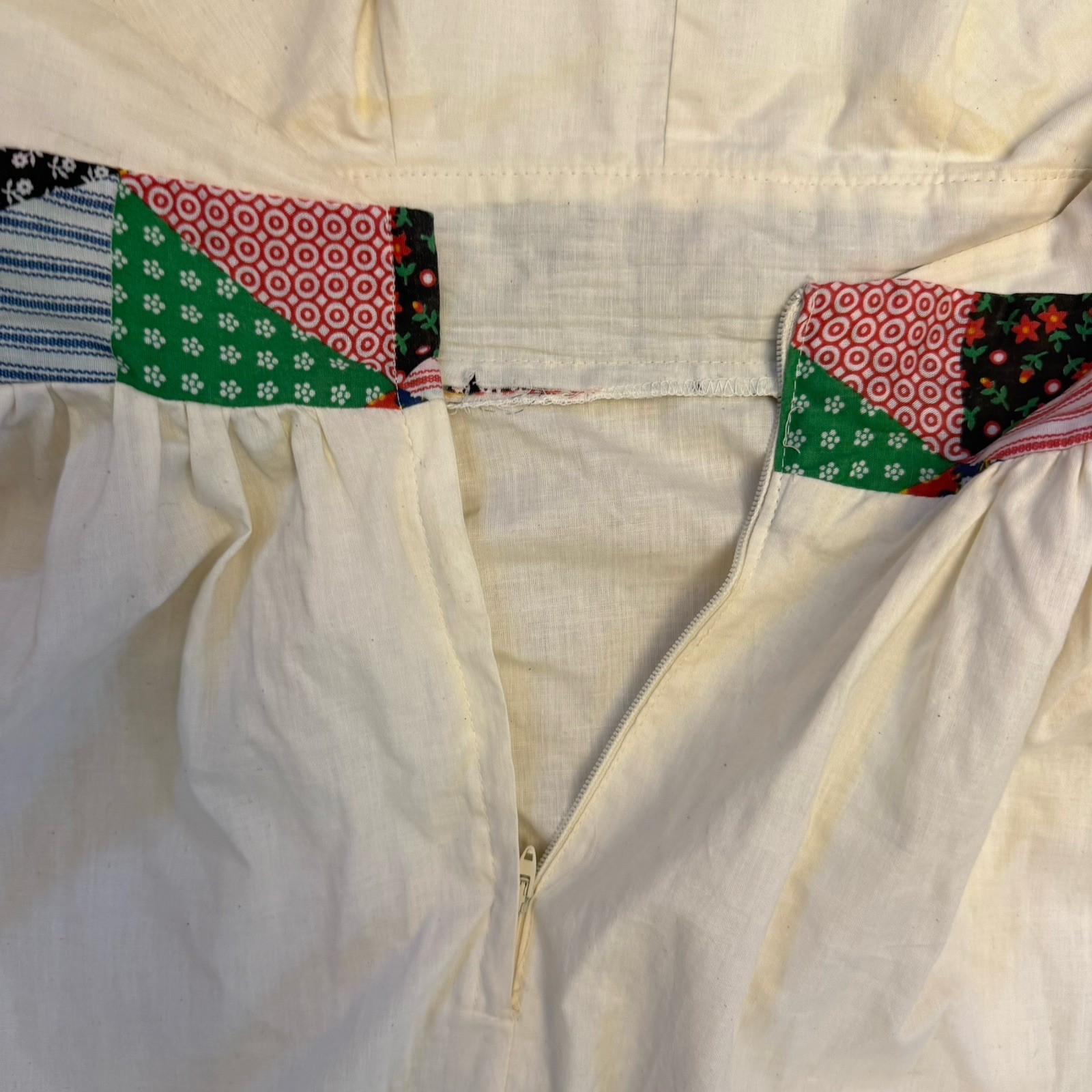 Vintage 70s Patchwork Prairie Halter Dress Size 9 XS Cottagecore Maxi Ruffle