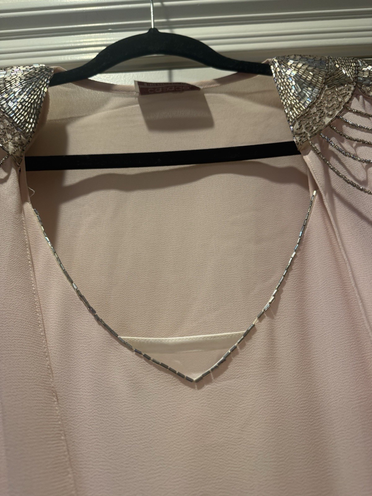Vintage 1982 Eletra Casadei Blush Pink Chiffon Beaded Dress 80s Golden Girls M