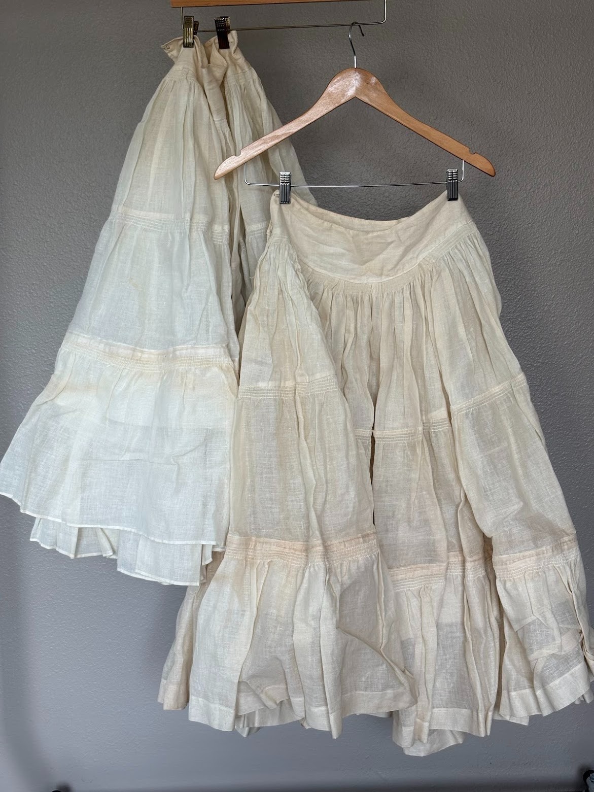 2pc lot VINTAGE FULL CIRCLE TIERED PETTICOAT SLIPS AS IS FOR REPURPOSING