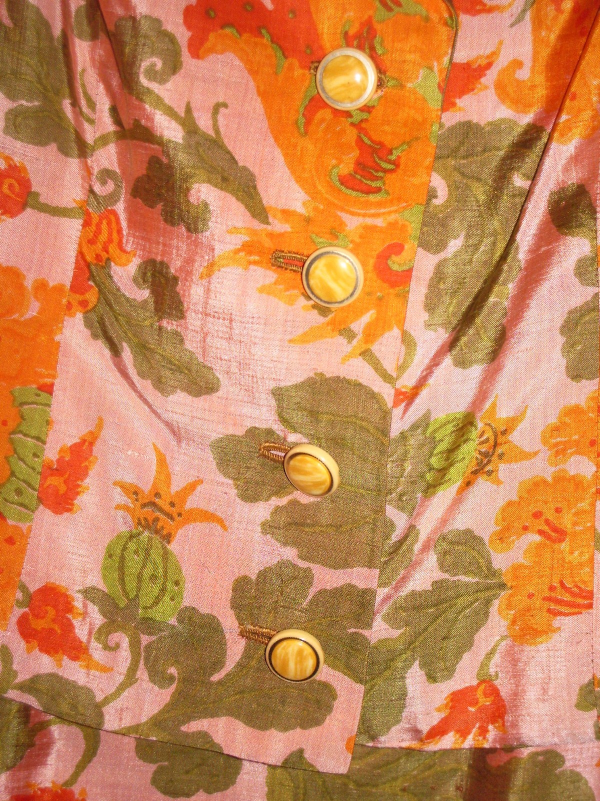 Era 60’s custom tailored floral silk lady 2 pcs dress jacket stunning size 6-8