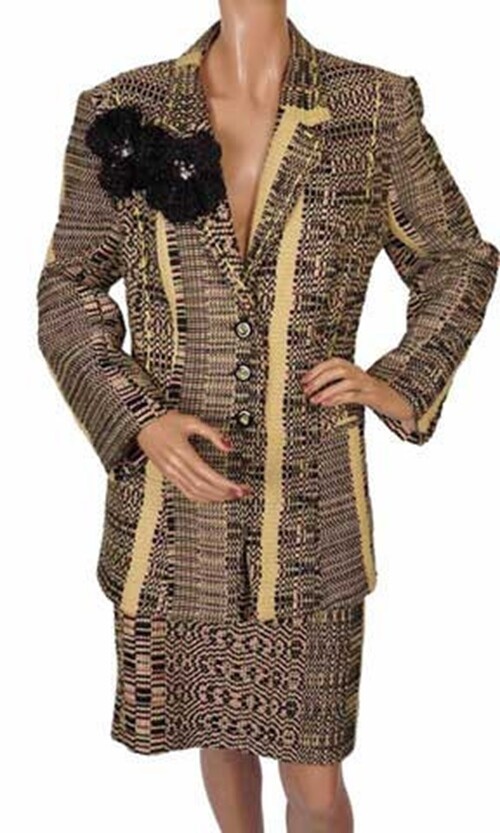 1990s Christian Lacroix Suit Yellow, Pink & Black Woven Fabric