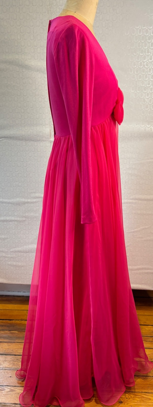 NOS VTG 60’S MISS ELLIETTE DEEP PINK CHIFFON FULL SWEEP MOD GODDESS MAXI DRESS*S
