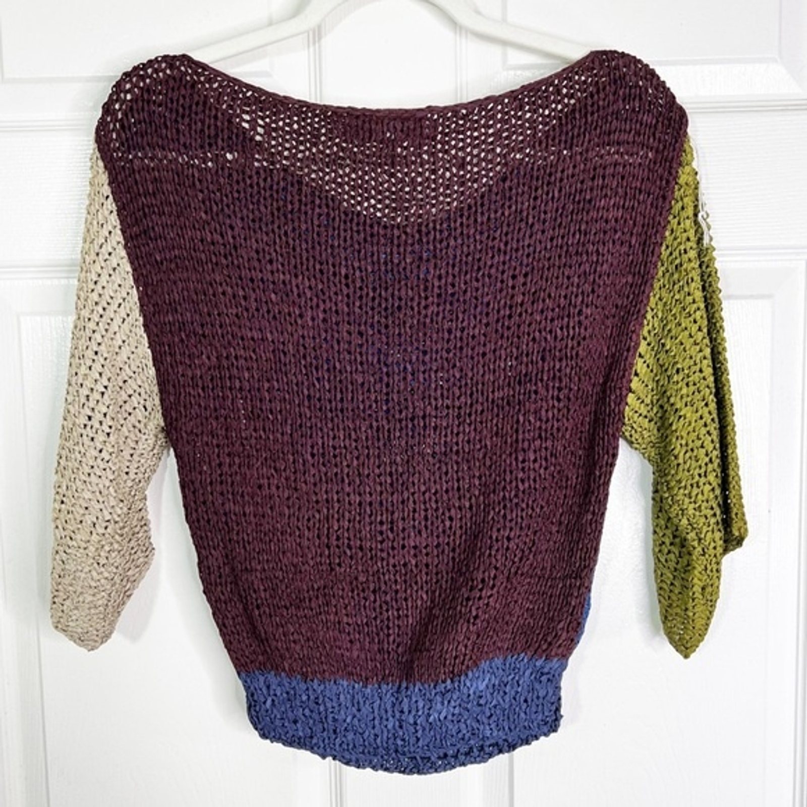 Vintage Gabani Shawl Neck Half Sleeve Colorblock Open Weave Top Women’s Sz S