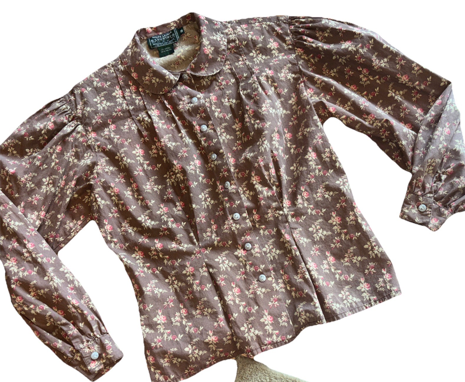 120 Vintage 80s Ralph Lauren Country Floral Puff Sleeve Blouse Top 8 EUC