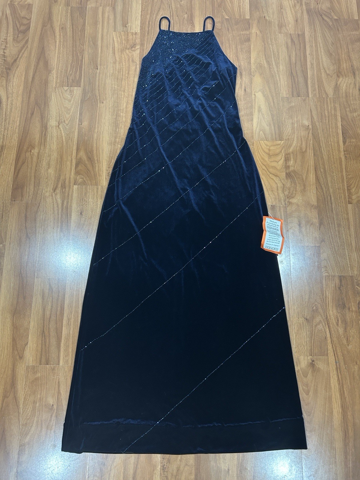 VTG 90s De Laru Navy Velvet Glitter Maxi Dress NWT 11/12 Whimsigoth Prom Gown