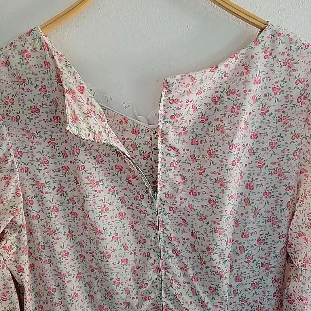 Vintage Handmade Prairie Dress Large Pink Ditsy Floral Cottage Country Western