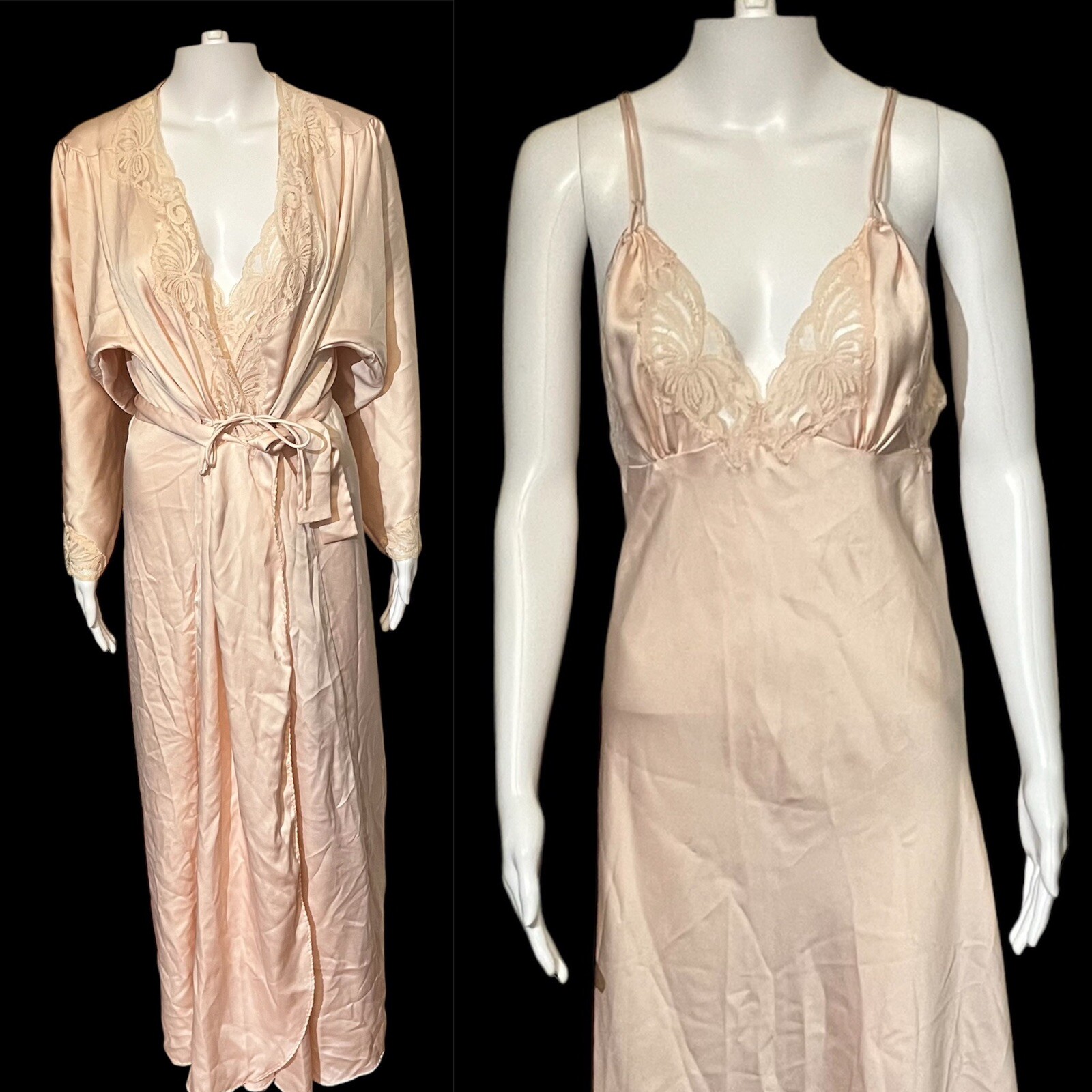 Vintage Lily Of France Rosa Puleo Szule Negligee Lace Peignoir Nightie Set Satin