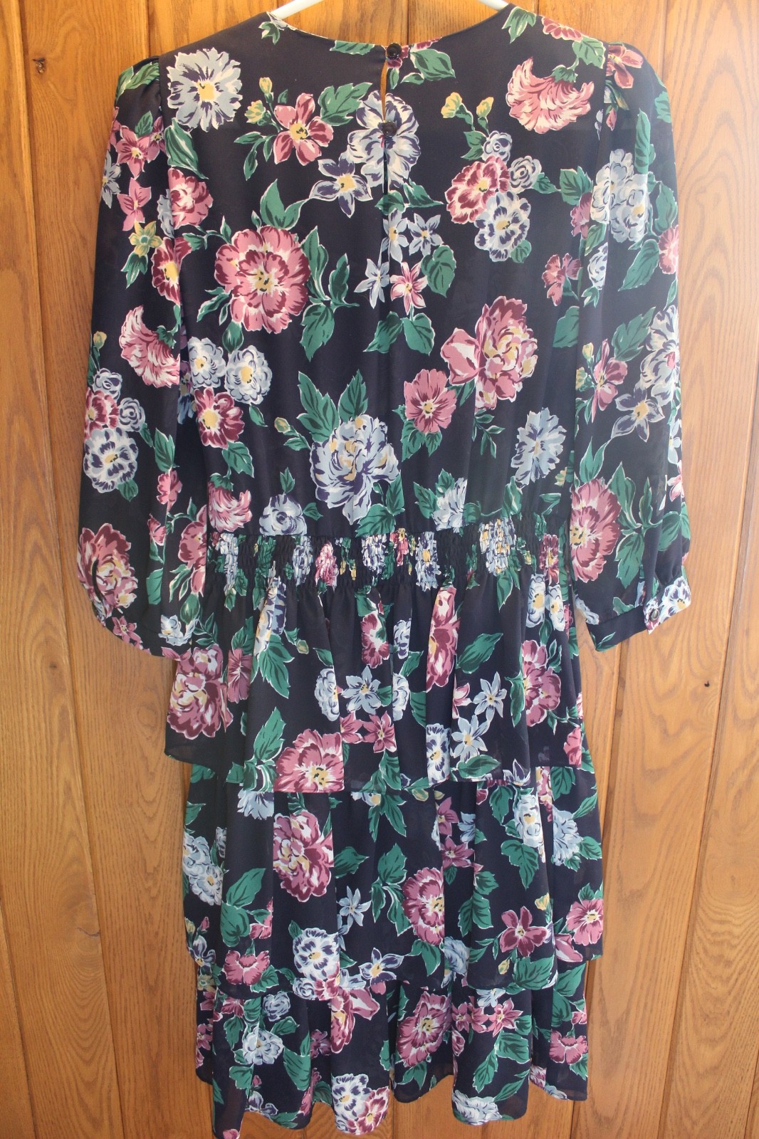 VTG LESLIE FAY PETITES FLORAL DRESS W/ 3 TIER SKIRT SZ 8 PETITE STRETCH WAIST