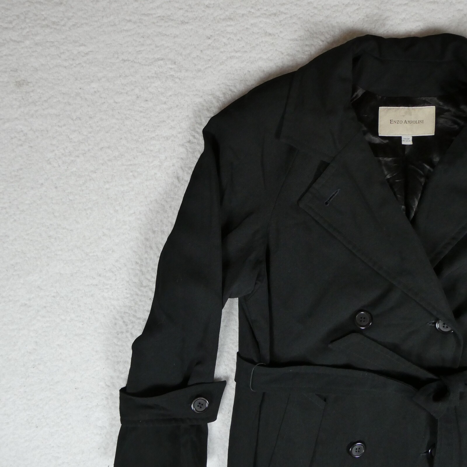 Vintage Enzo Angiolini Jacket Women Size 8 Black Trench Coat Made In USA
