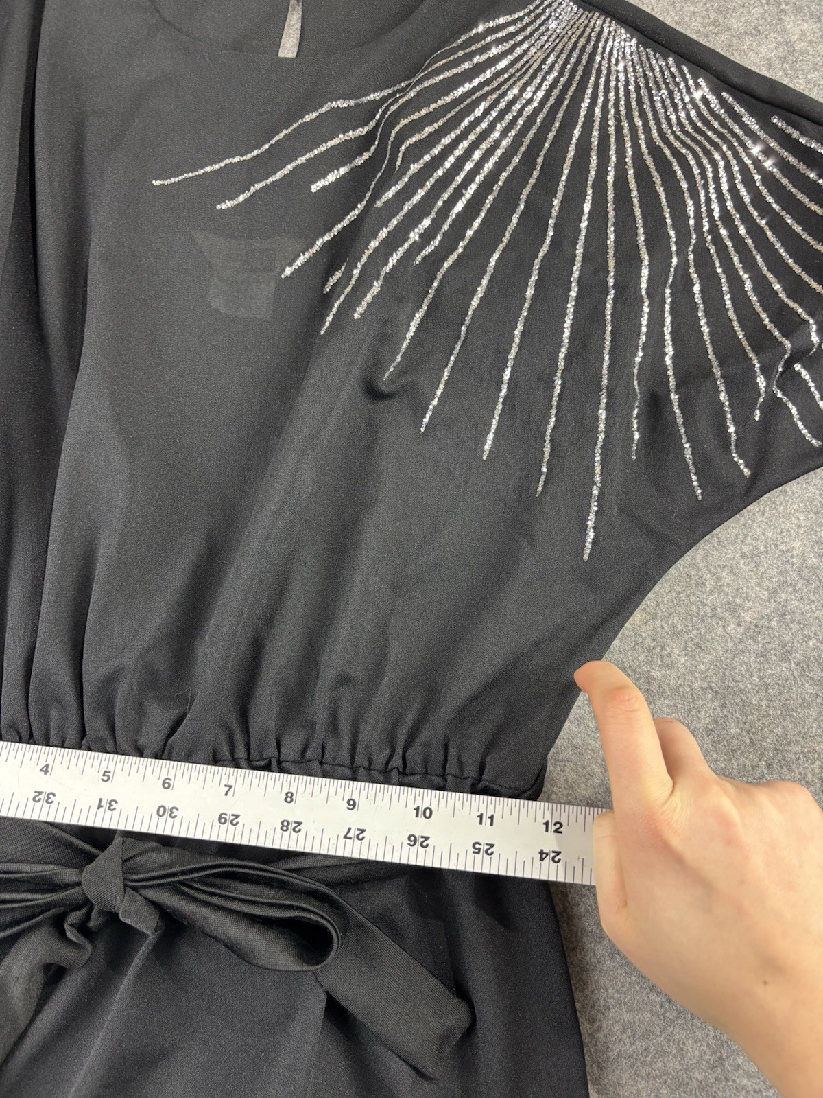 1970s VTG Sears Women’s 14P Disco Dress Glitter Starburst Belted Batwing Dress