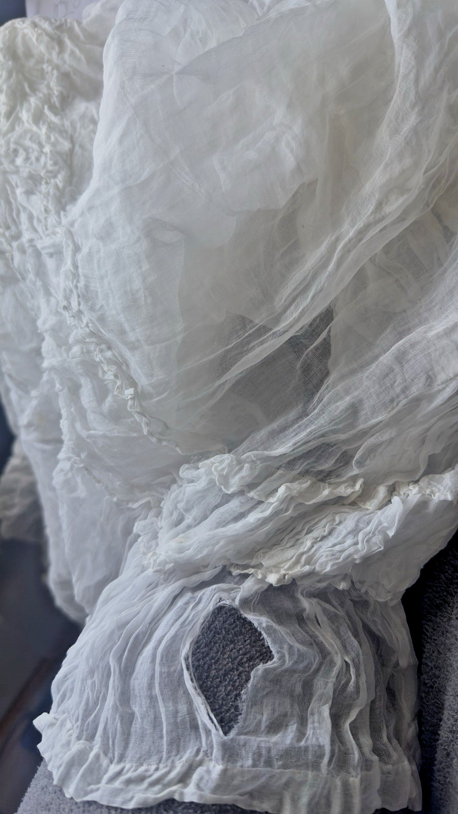 Antique Edwardian Lacy French Fashion Ruffled Lawn Skirt Slip with Flowing Train