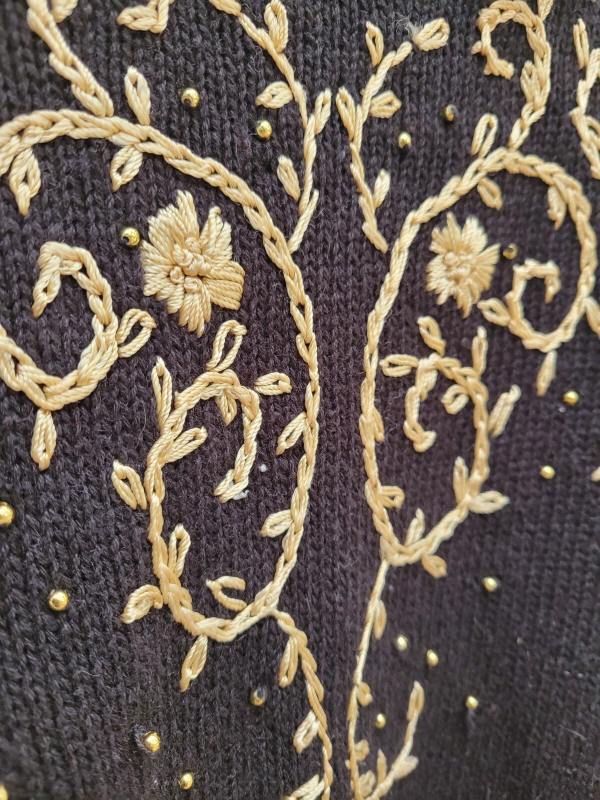 Vtg 80s Black Gold Sweater 14W/16W Party Wear Disco Boho Boss Whimsical Empress