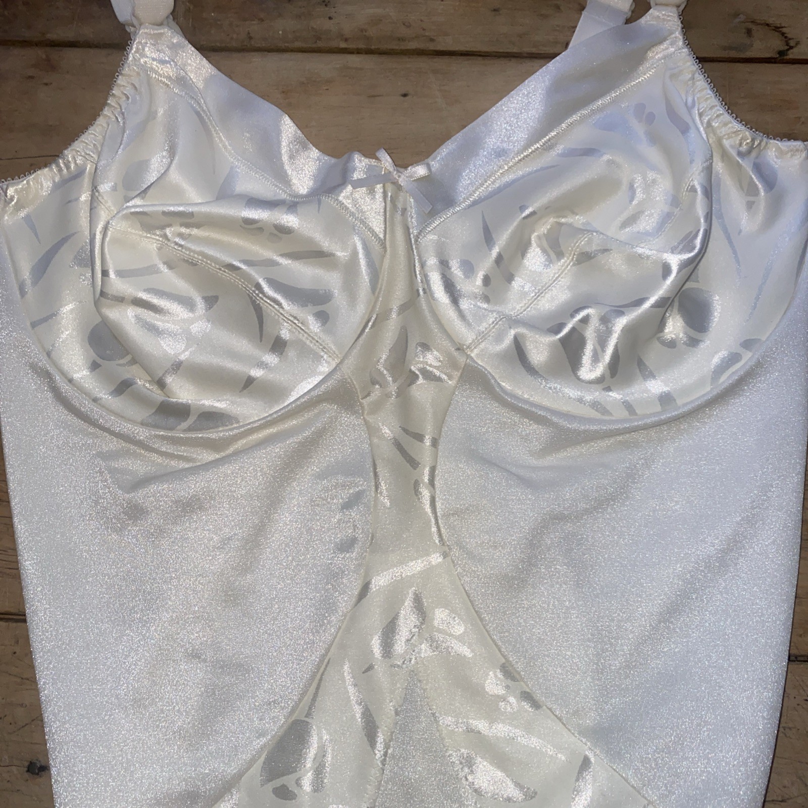 Hanes Her Way Vintage Ivory Tank Bodysuit Satin Print Panels Sexy Sissy 40C