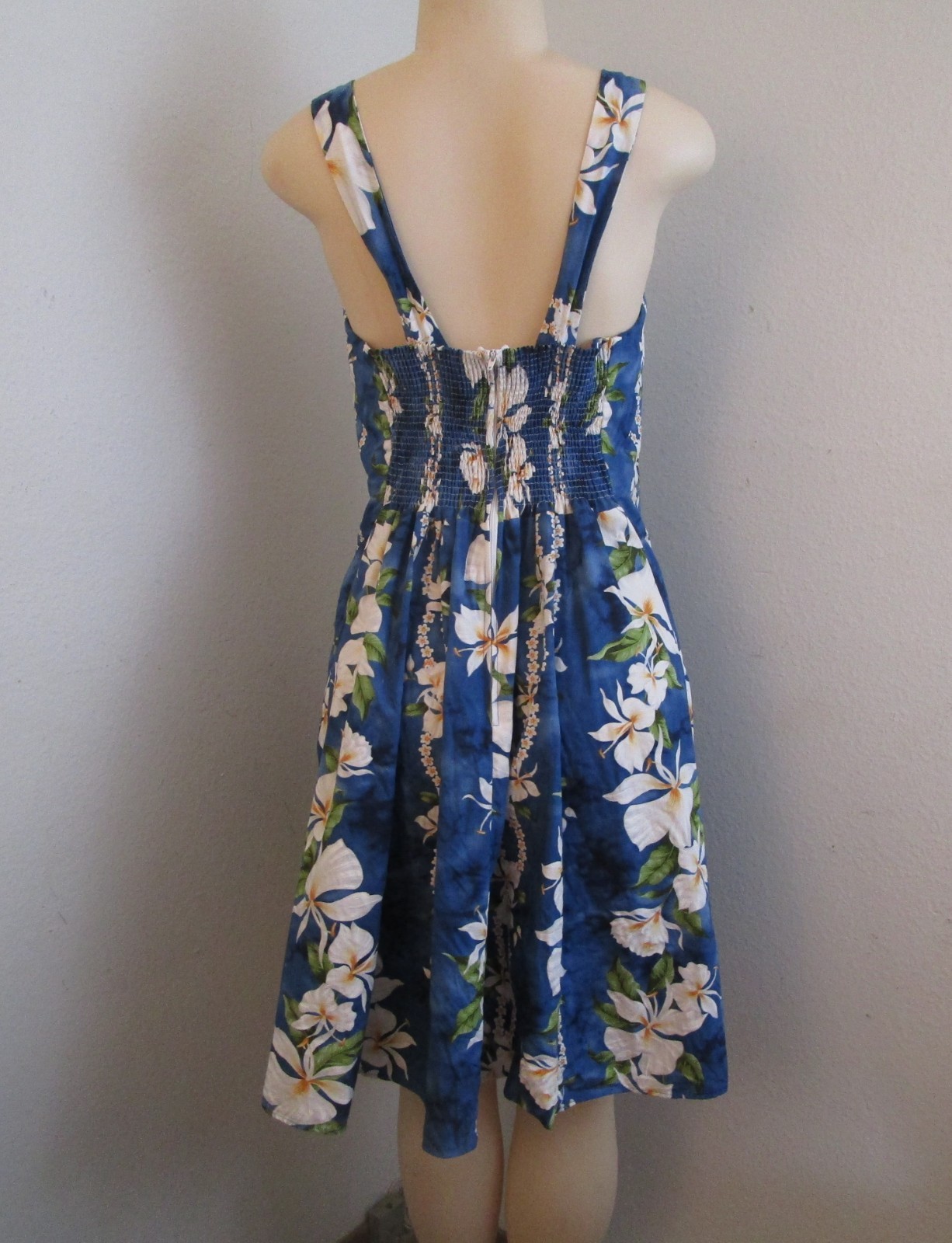 Vintage Jade Fashions 80’s Hawaiian Style Blue Floral Midi Dress Size L