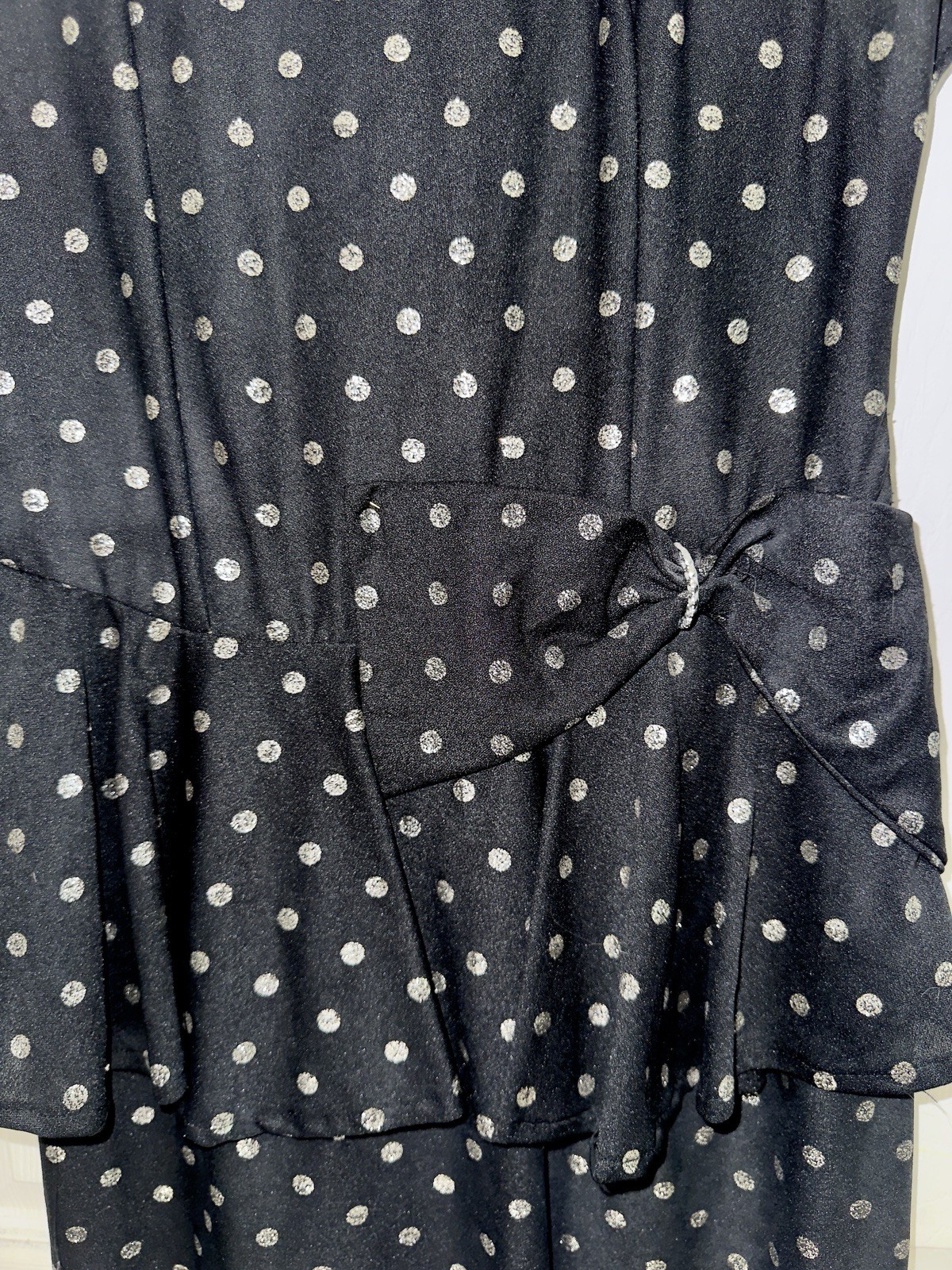 Vintage ifi Black Silver Glitter Polka Dot Peplum Dress – 40’s Retro Style