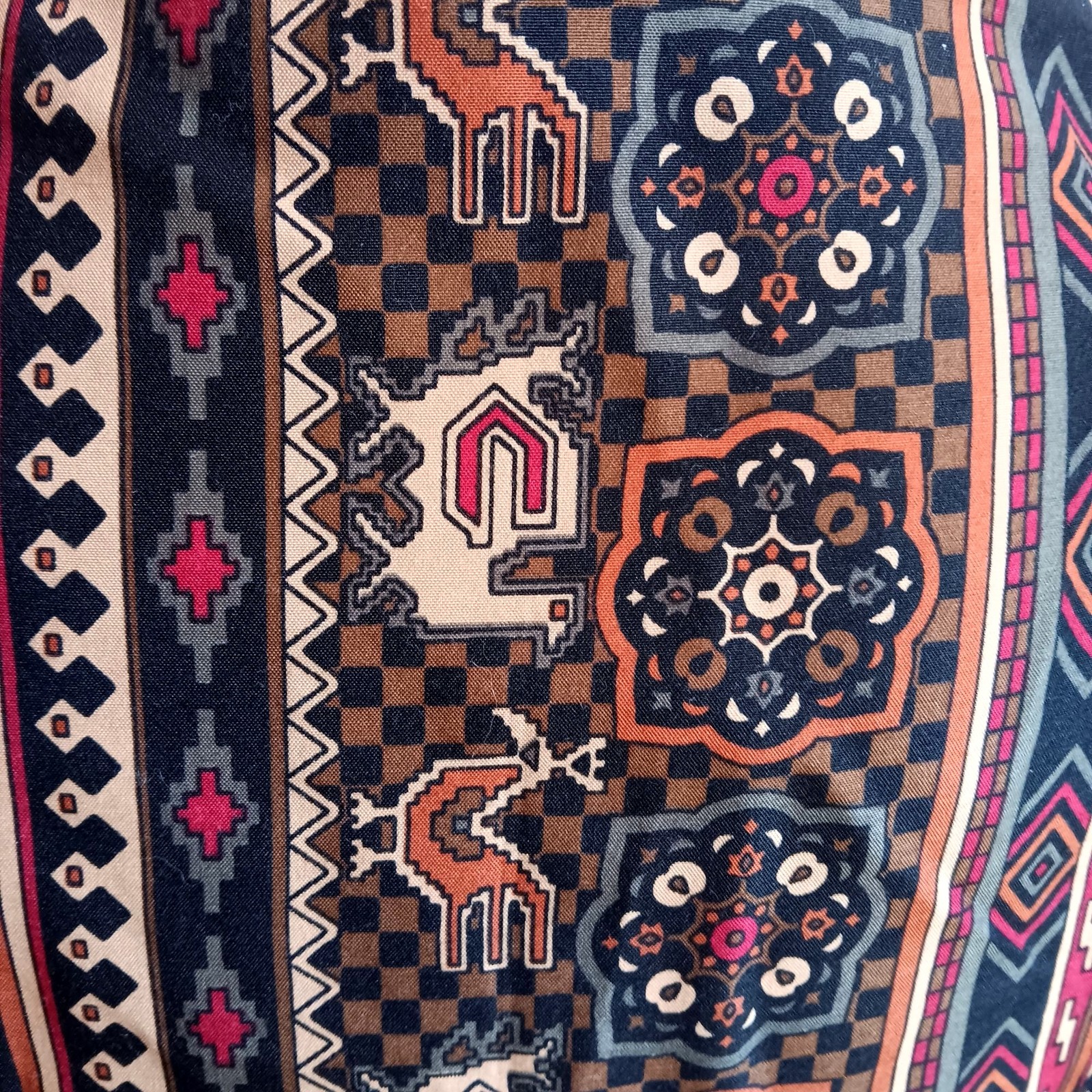 XXL True Vintage Top 1970’s Bohemian Geometric Print Long Sleeve Blouse handmade