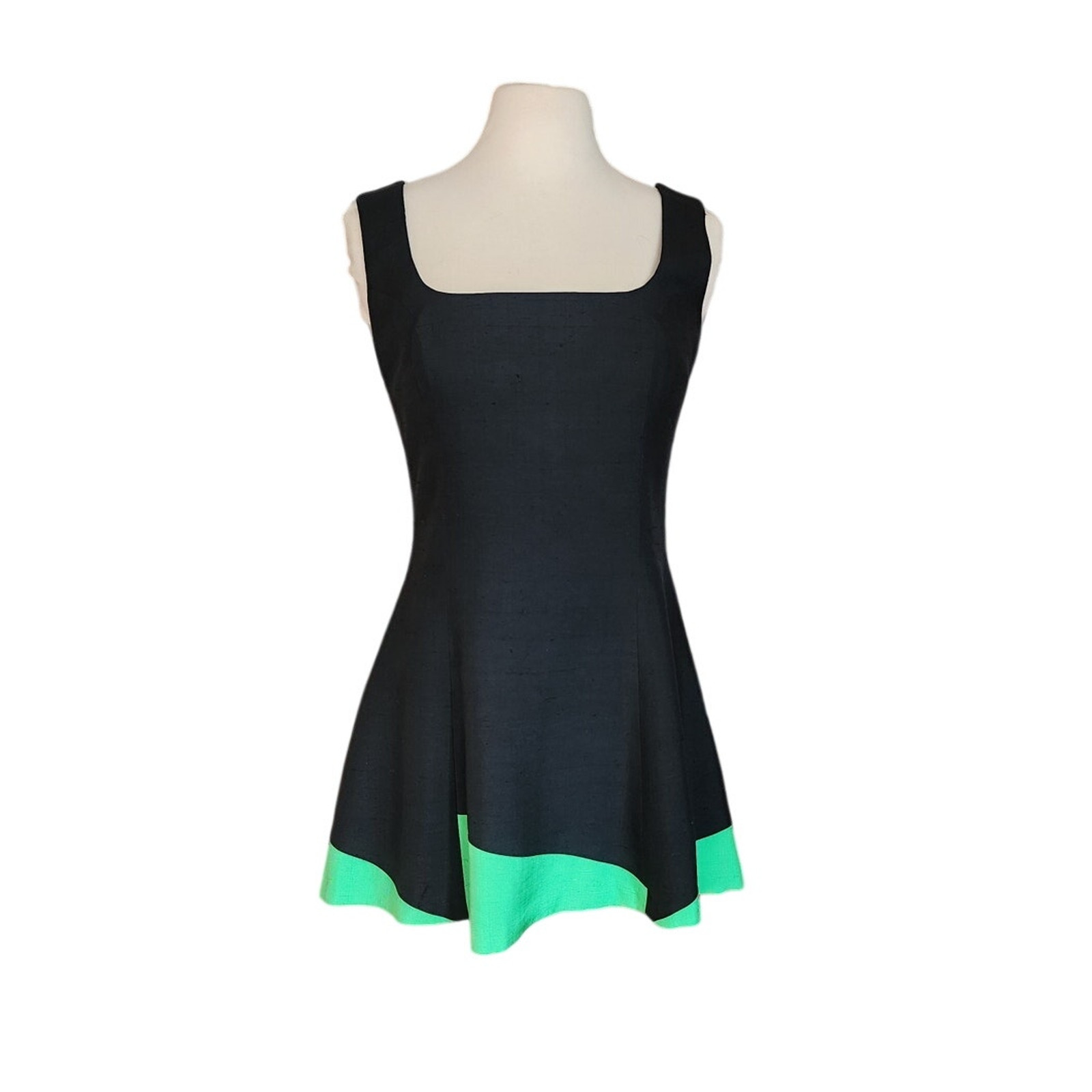 Vintage 90s Designer Summer Dress Raw Silk Black Green Victoria March Chicago