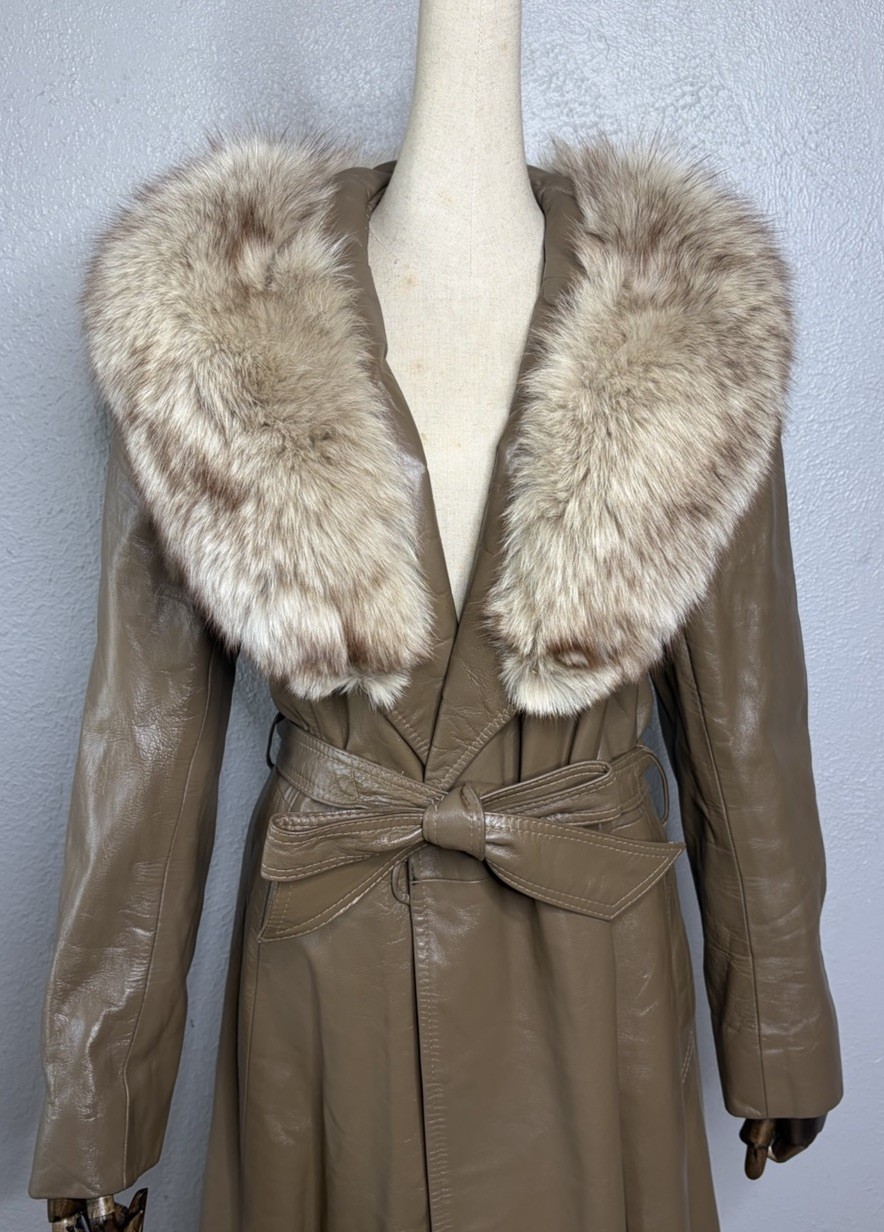 Latte Brown Fox Fur Collar Penny Lane Coat Jacket Size Medium