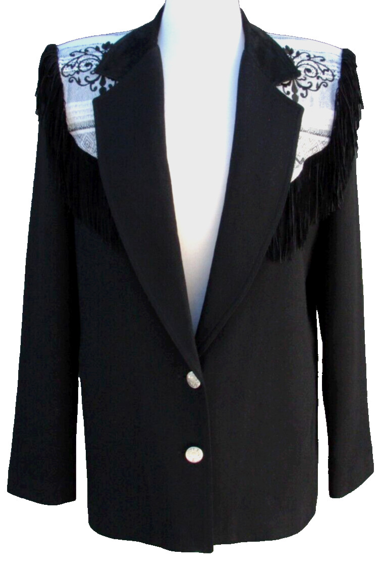 Vintage 80’s Criscione Jacket Black Western Fringed-XS