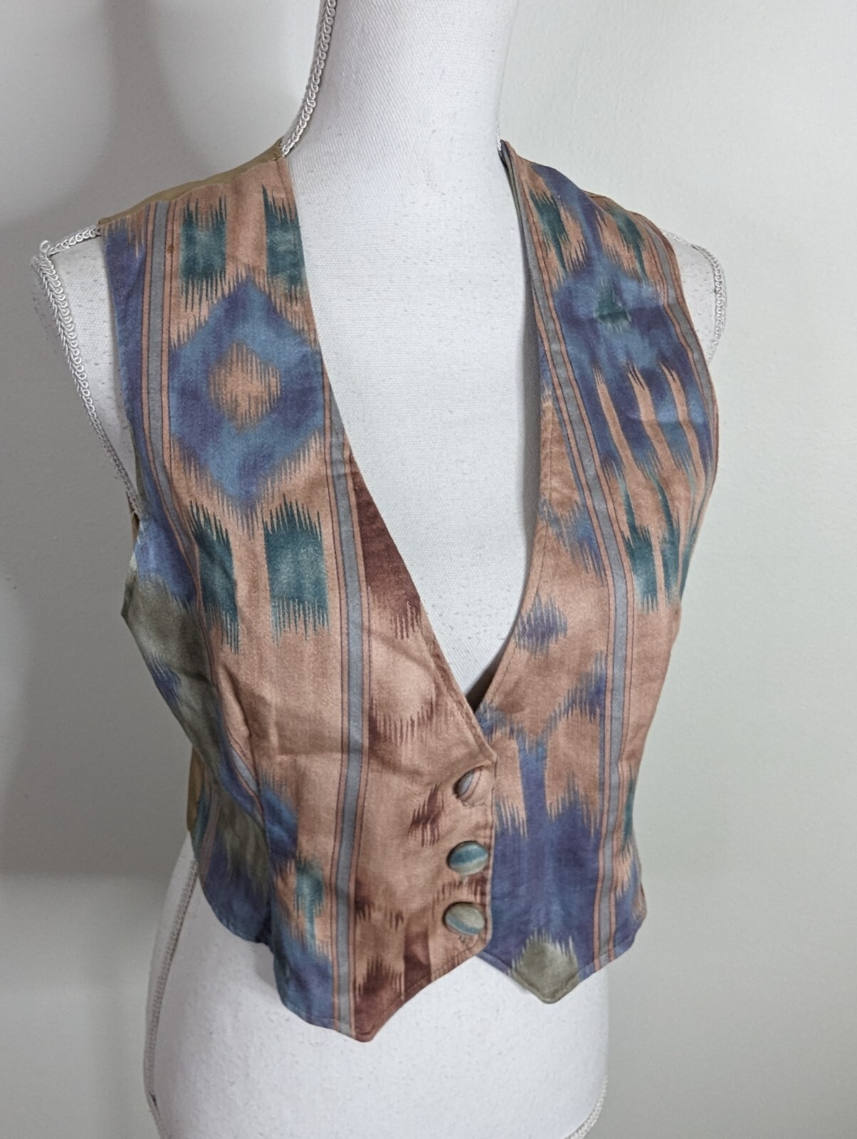 Vintage 80s Abstract V Neck Button Vest Women’s Size Small Pink Purple V2J