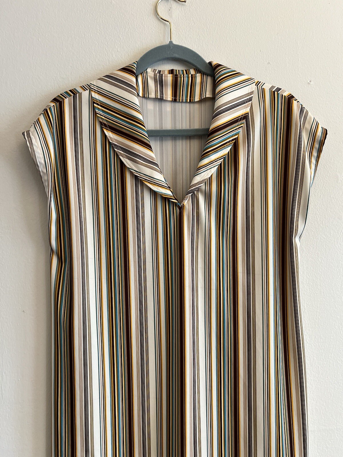 Vintage Shift Dress Polyester Unbranded Unhemmed Belted Striped Fall Colors