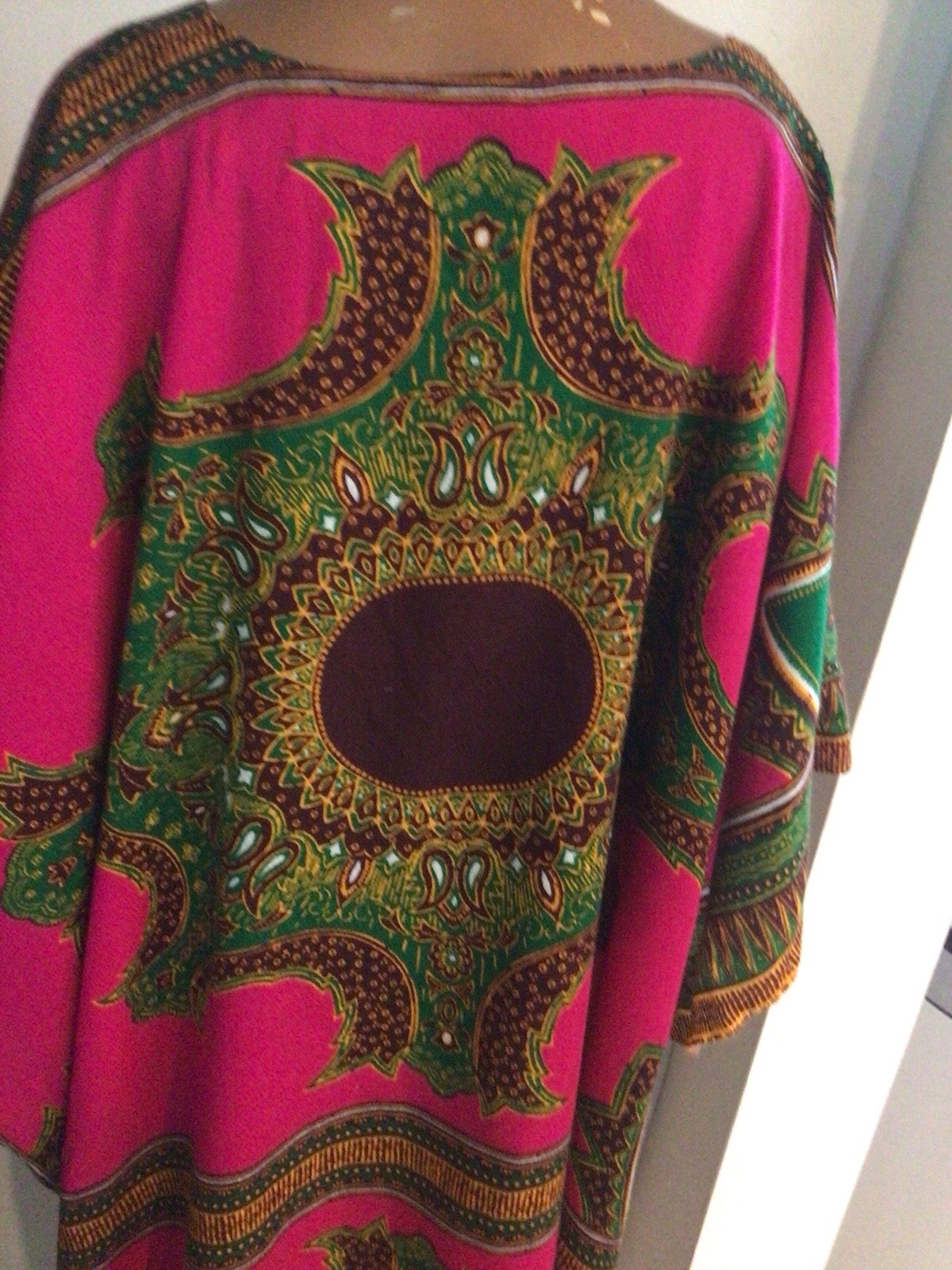 Vintage 60s 70s Caftan Dashiki Pink Colorful Psychedelic Hippie Mod Lounge Dress