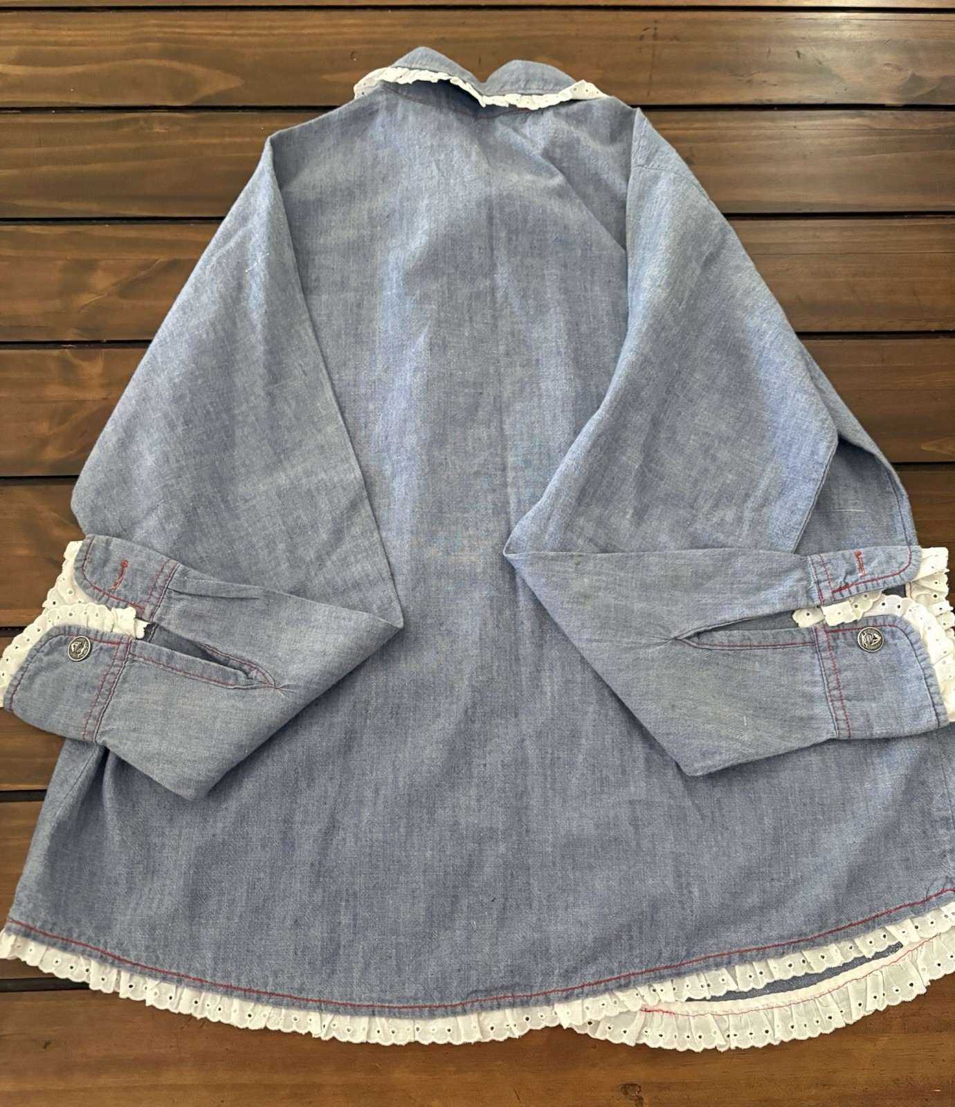Vintage 1970s Denim Chambray Flower Butterfly “N” Taurus Shirt