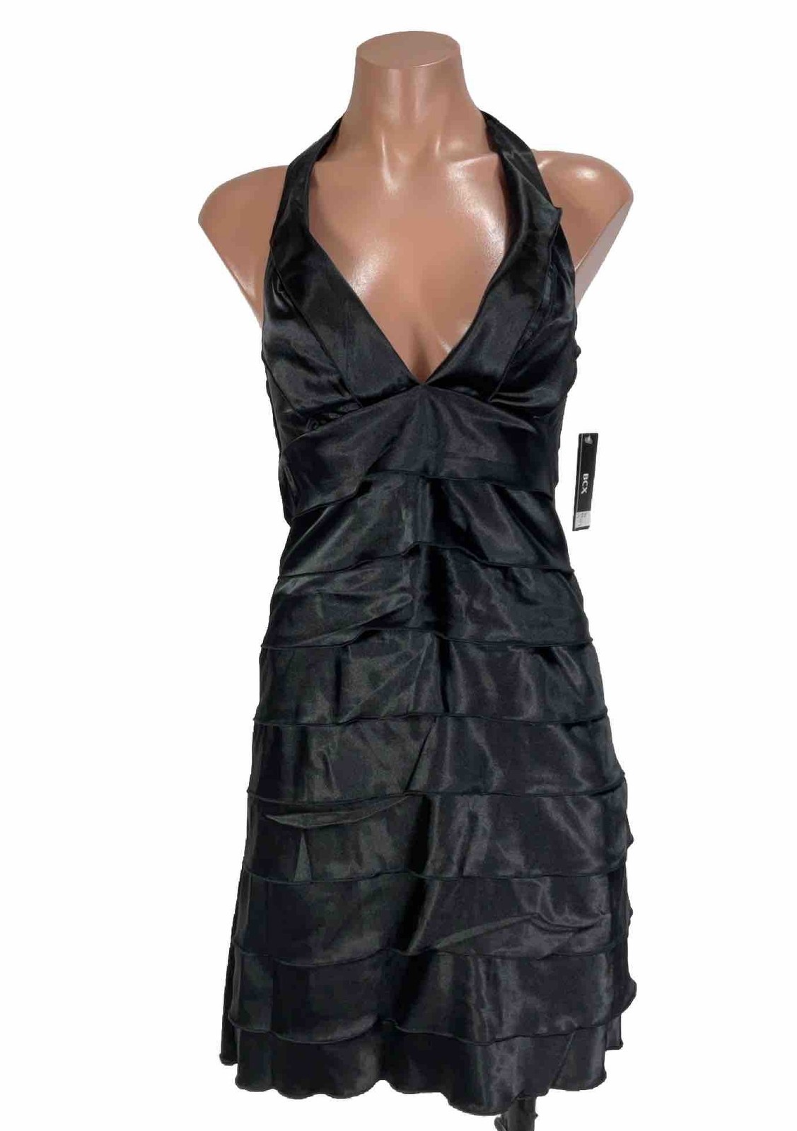 Vintage 90s Satin Grunge Halter Mini Dress Ruched Ruffle 3 formal goingout goth