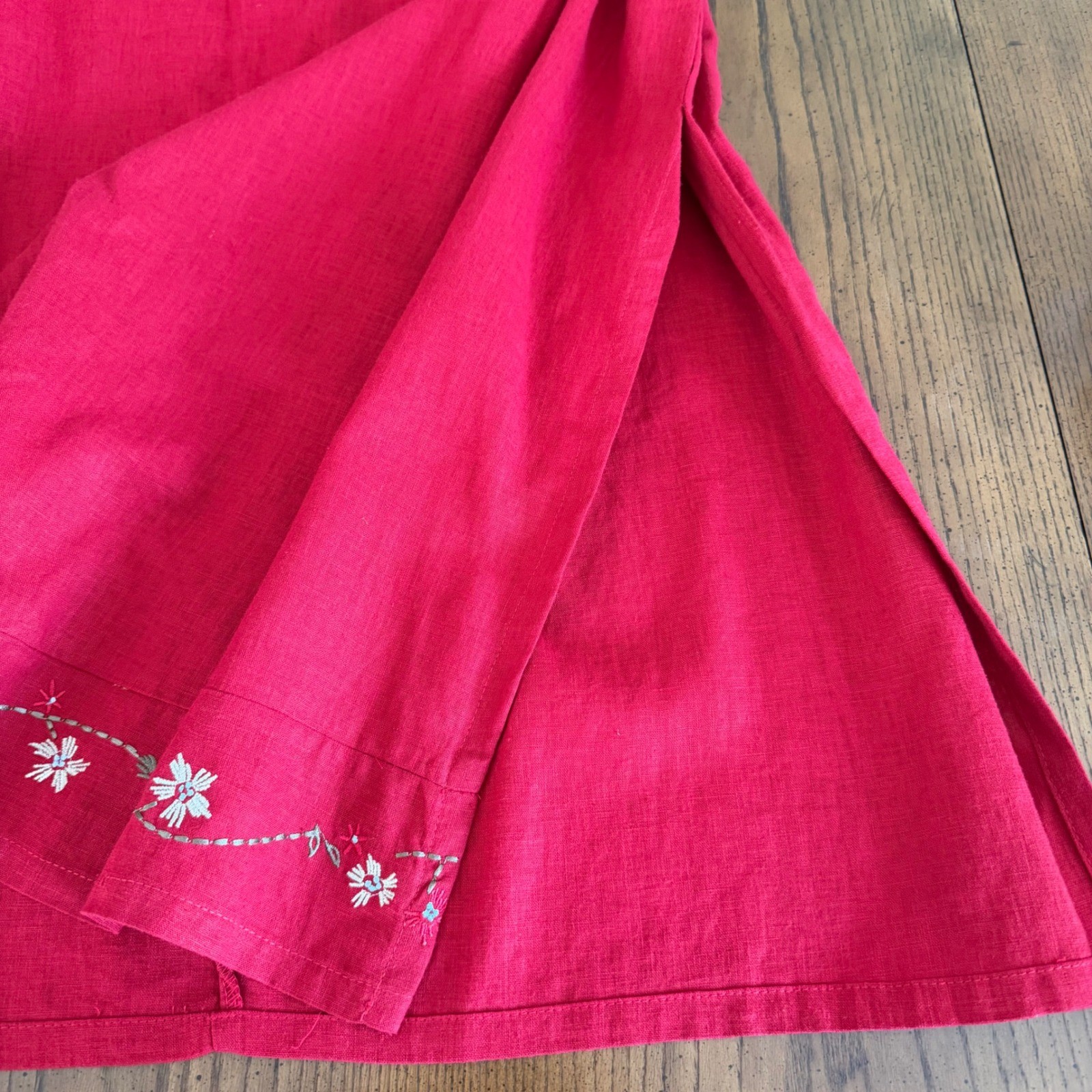 Vintage Uniform by John Paul Richard Linen Midi Skirt Red Embroidered Pull-On XL