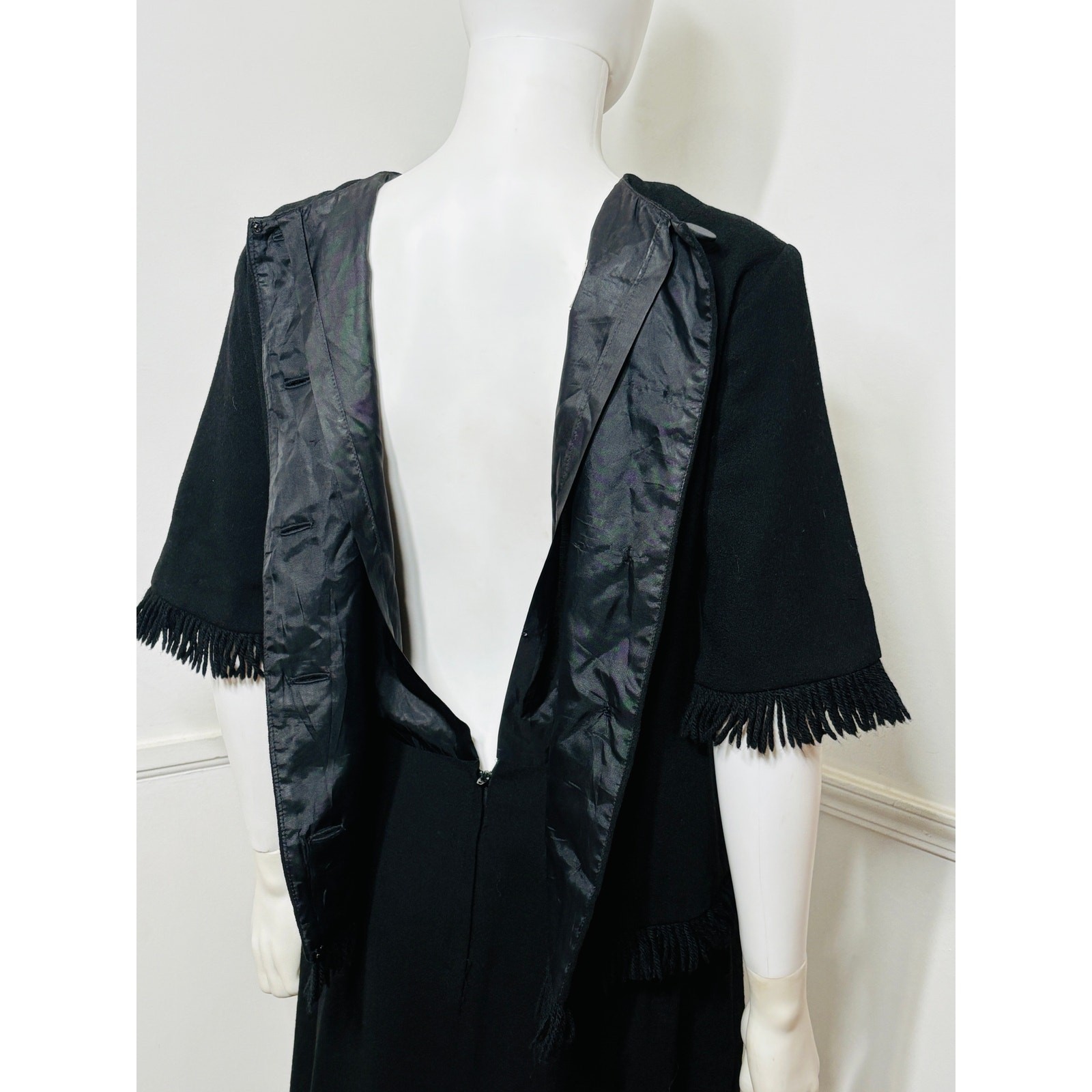 Medium 1960s Vintage Black Knit Fringed Dress by Eve Le Coq