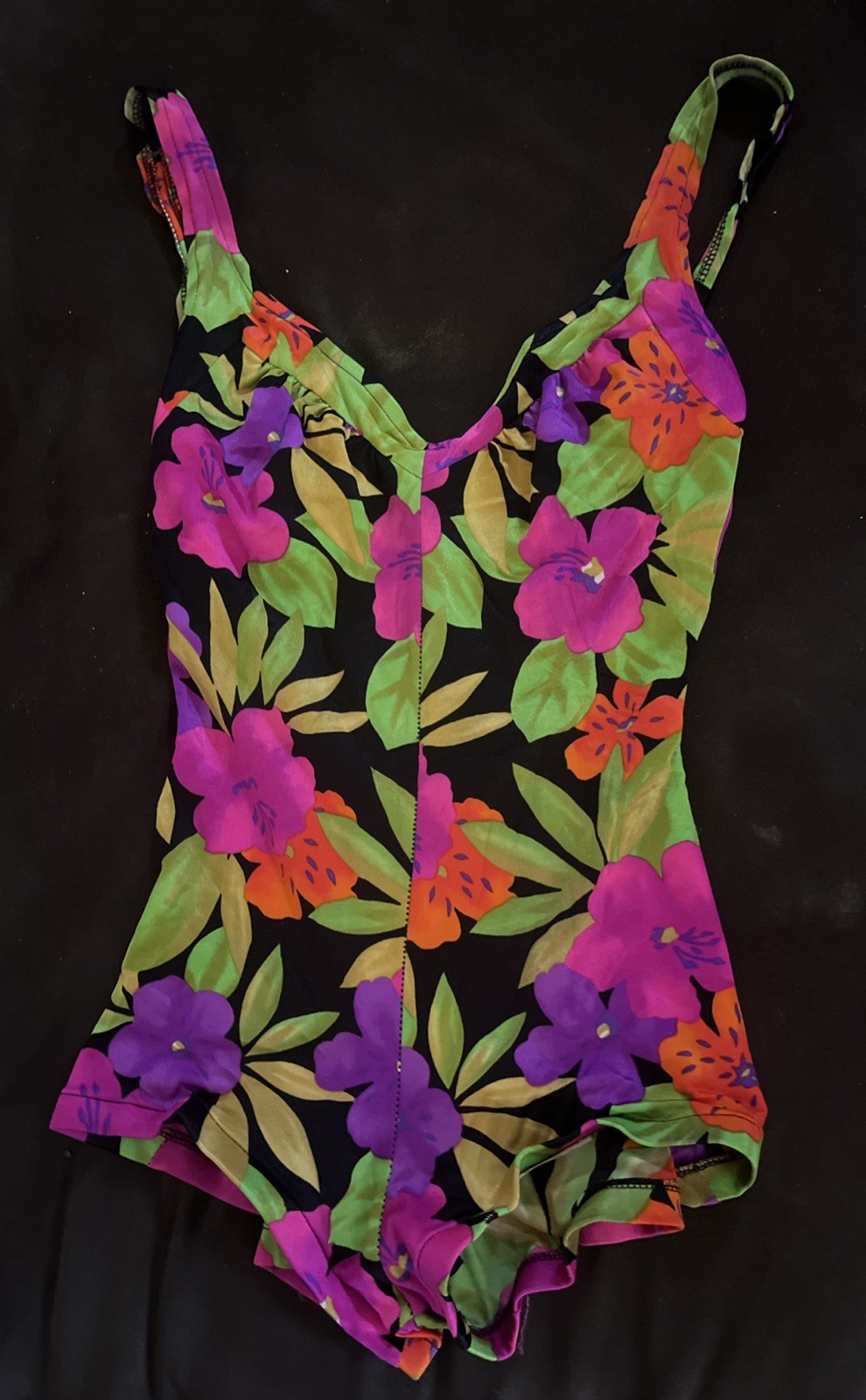 Vtg 90s Tropical Floral Swimsuit – Neon Pink Purple Orange – AS IS PROJECT