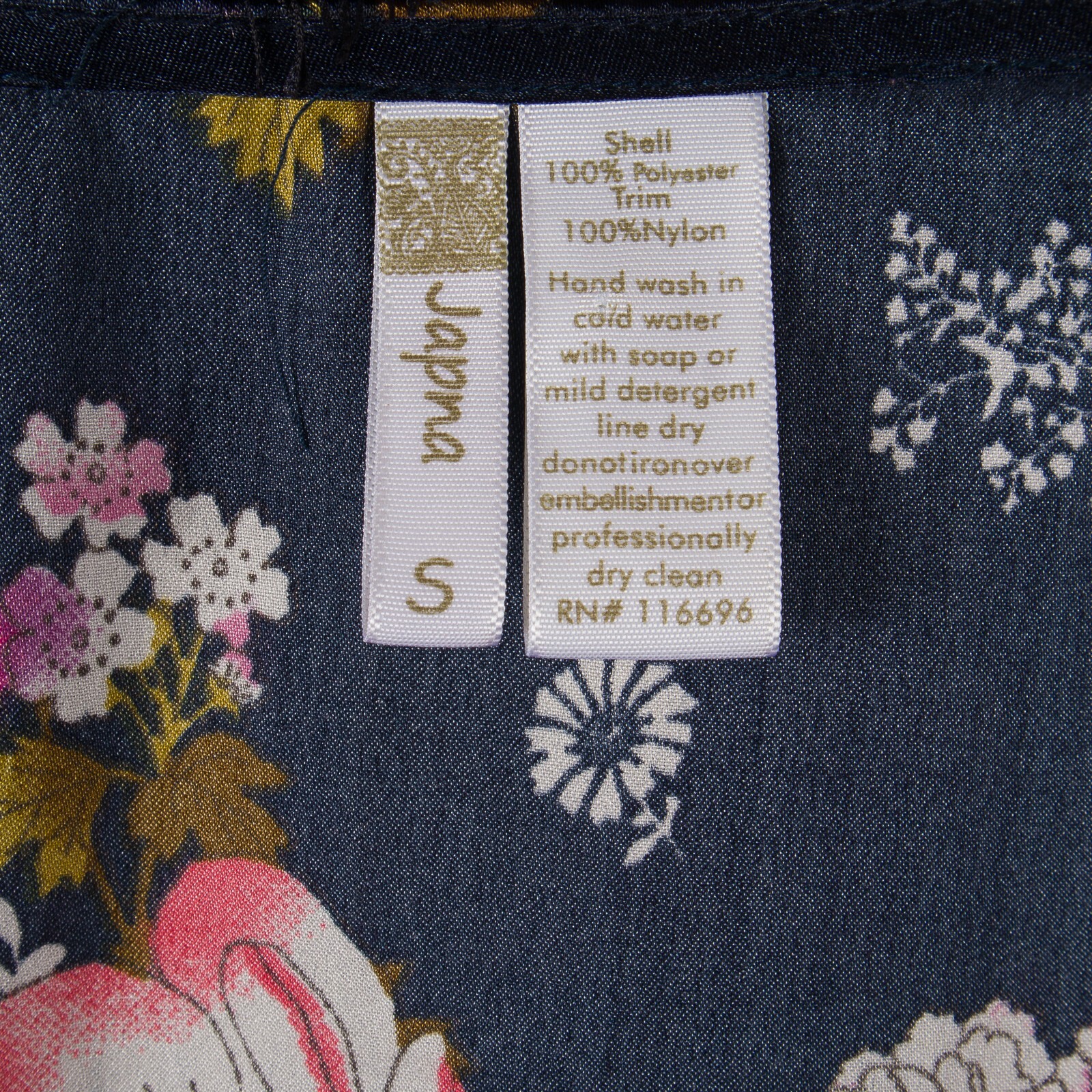 💖JAPNA Tank Top Cami Dark Blue Floral Silky Satin Adjustable Strap Lace Trim S