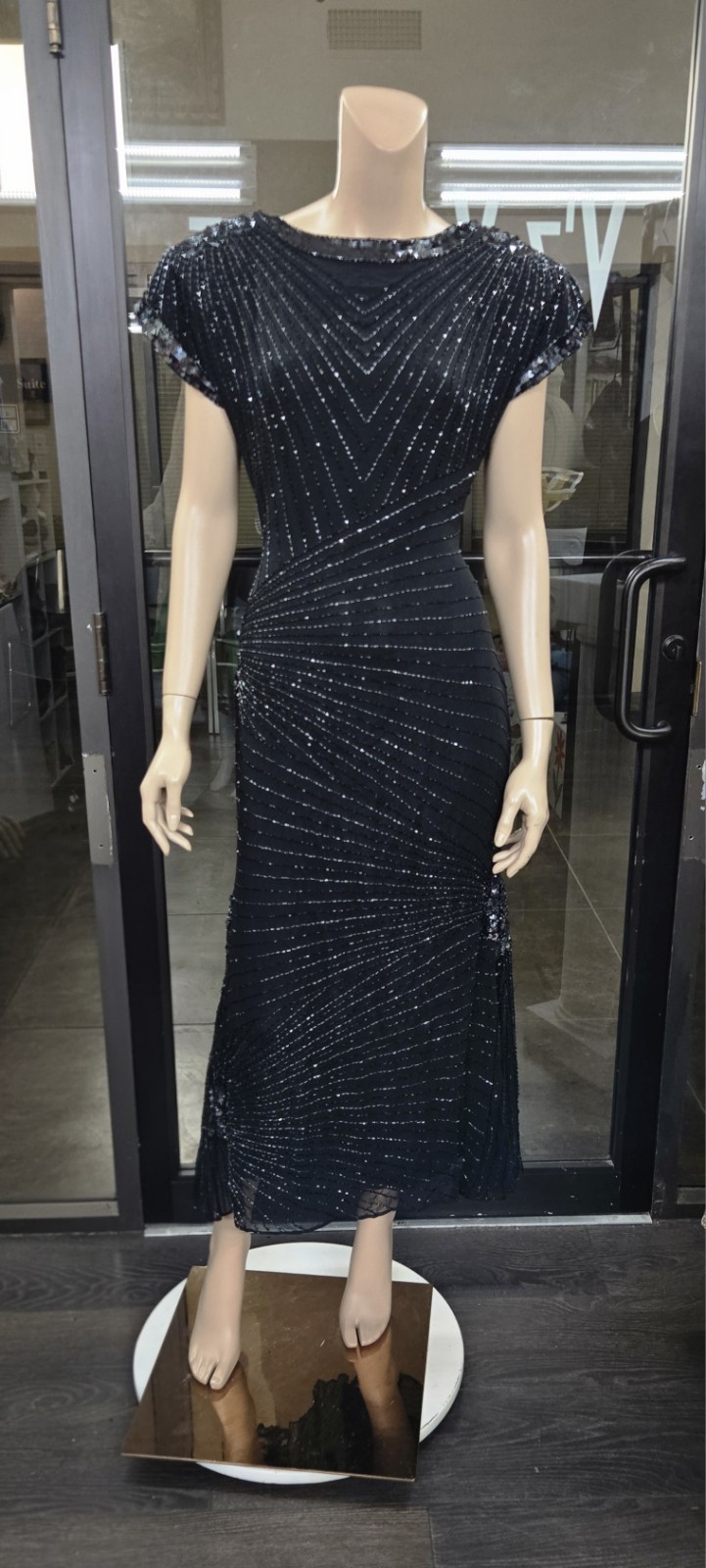 Oleg Cassini Vintage 90s Black Beaded Sequin Silk Sexy Party Prom Dress sz 8