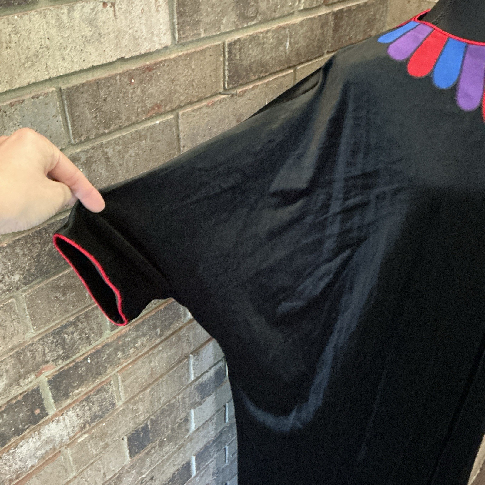 VTG David Brown California Velvet Caftan Black Sunburst Collar One Size #12F3