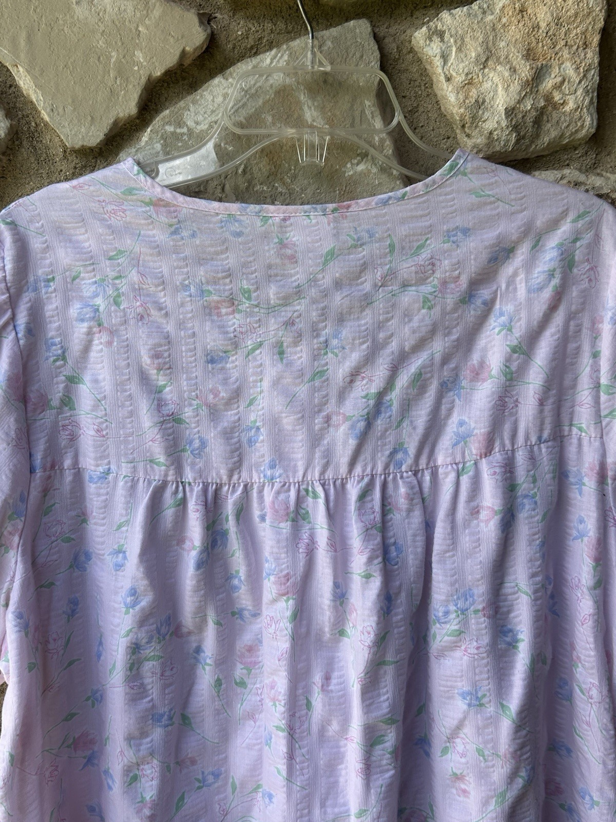 Vintage CHARACTER Duster House Dress Robe Large Pink Multi Floral Sheersucker