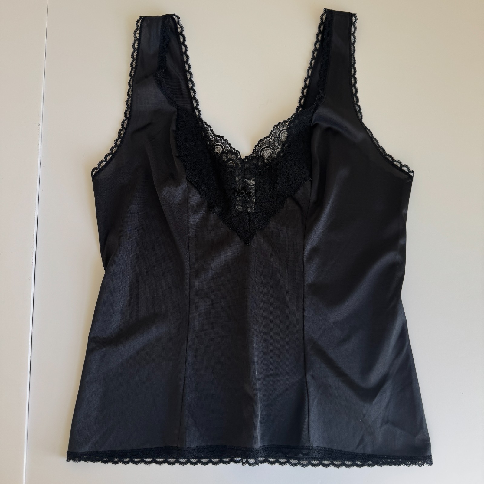 Vintage Sears Whimsigoth Camisoles Coquette Black Lace Tank Top Nylon Fairycore