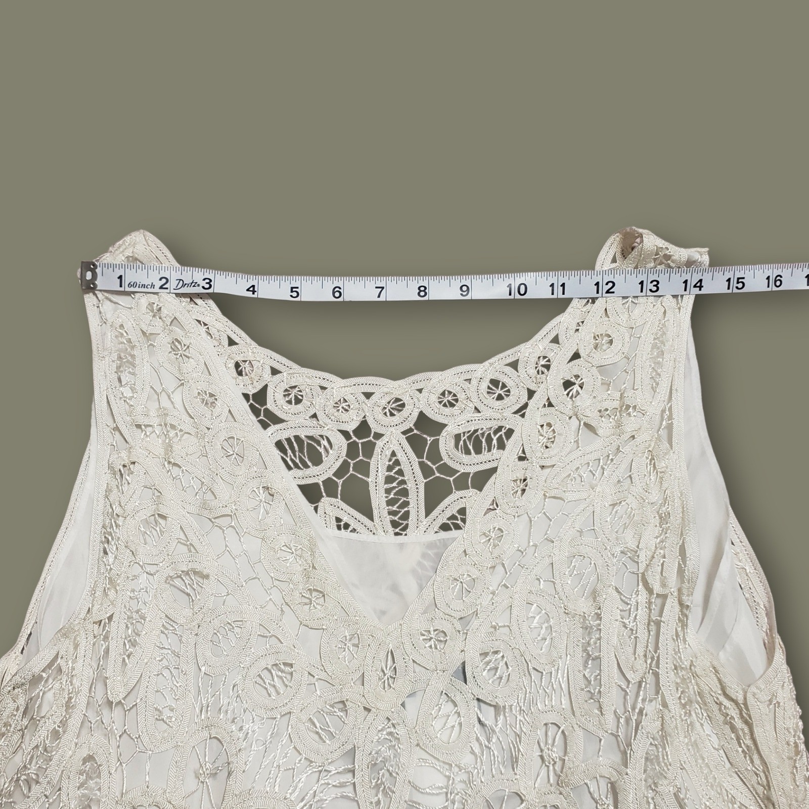 VTG Plaza South Ivory Crochet Lace Maxi Dress Sleeveless Wedding Event Size 14
