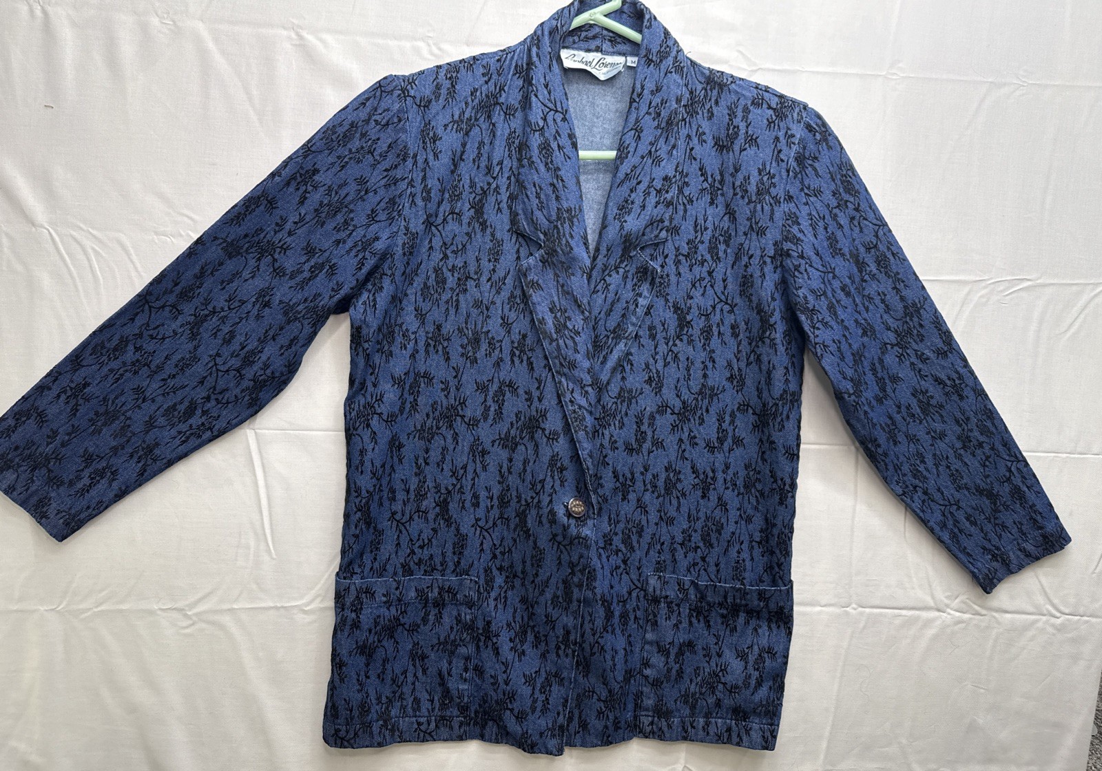 Vtg Raphael Lorenzo Denim / Black Embroidered Flowers Goth Blazer Sz M