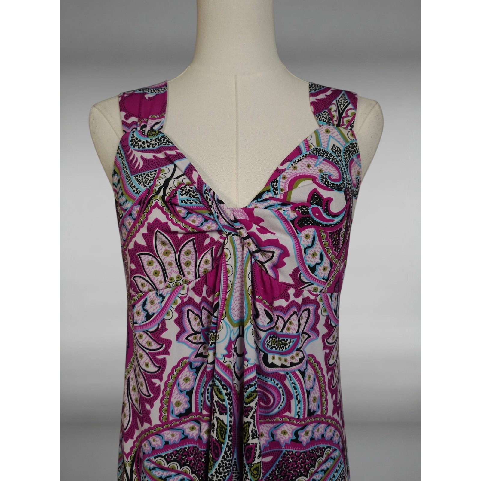 Vintage Y2K B. Moss Paisley Twist Front Stretch Mini Dress Purple Medium Retro